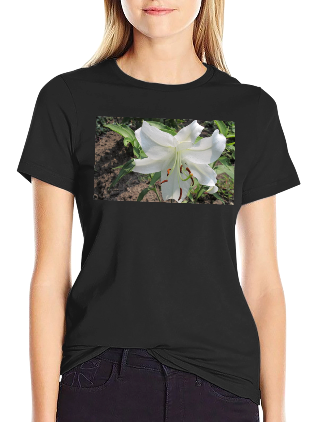 White Lily Graphic Tee - Soft Cotton Blend