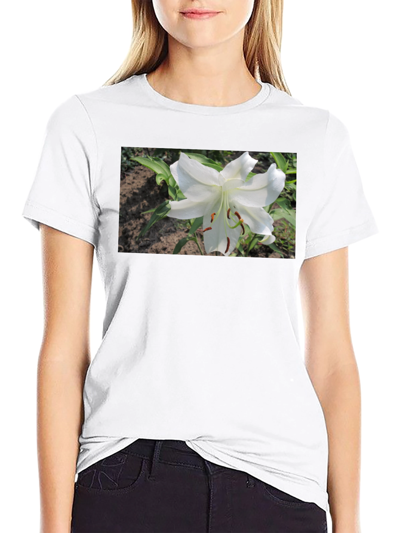 White Lily Graphic Tee - Soft Cotton Blend
