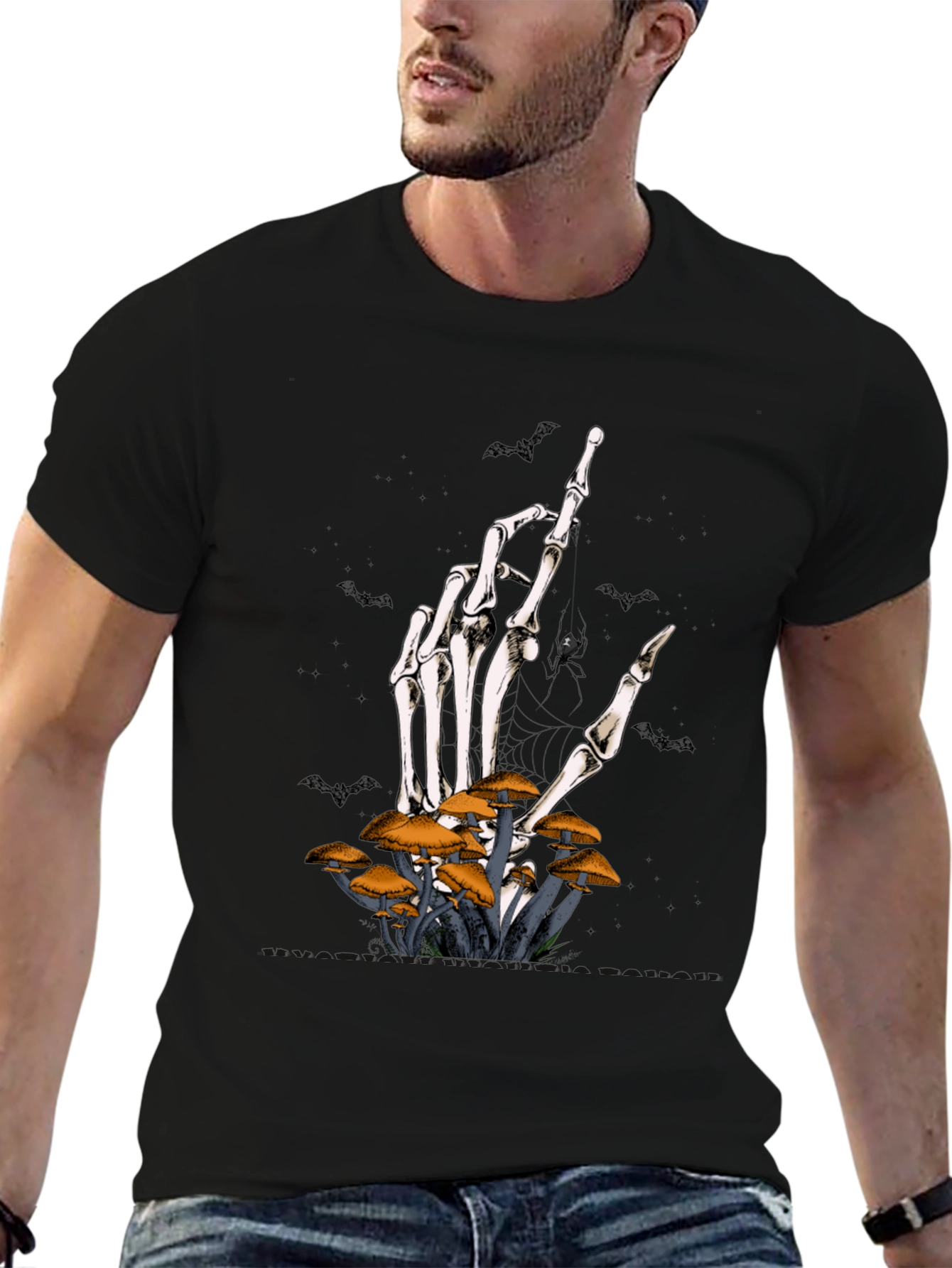 Halloween Skeleton Hand & Mushroom T-Shirt