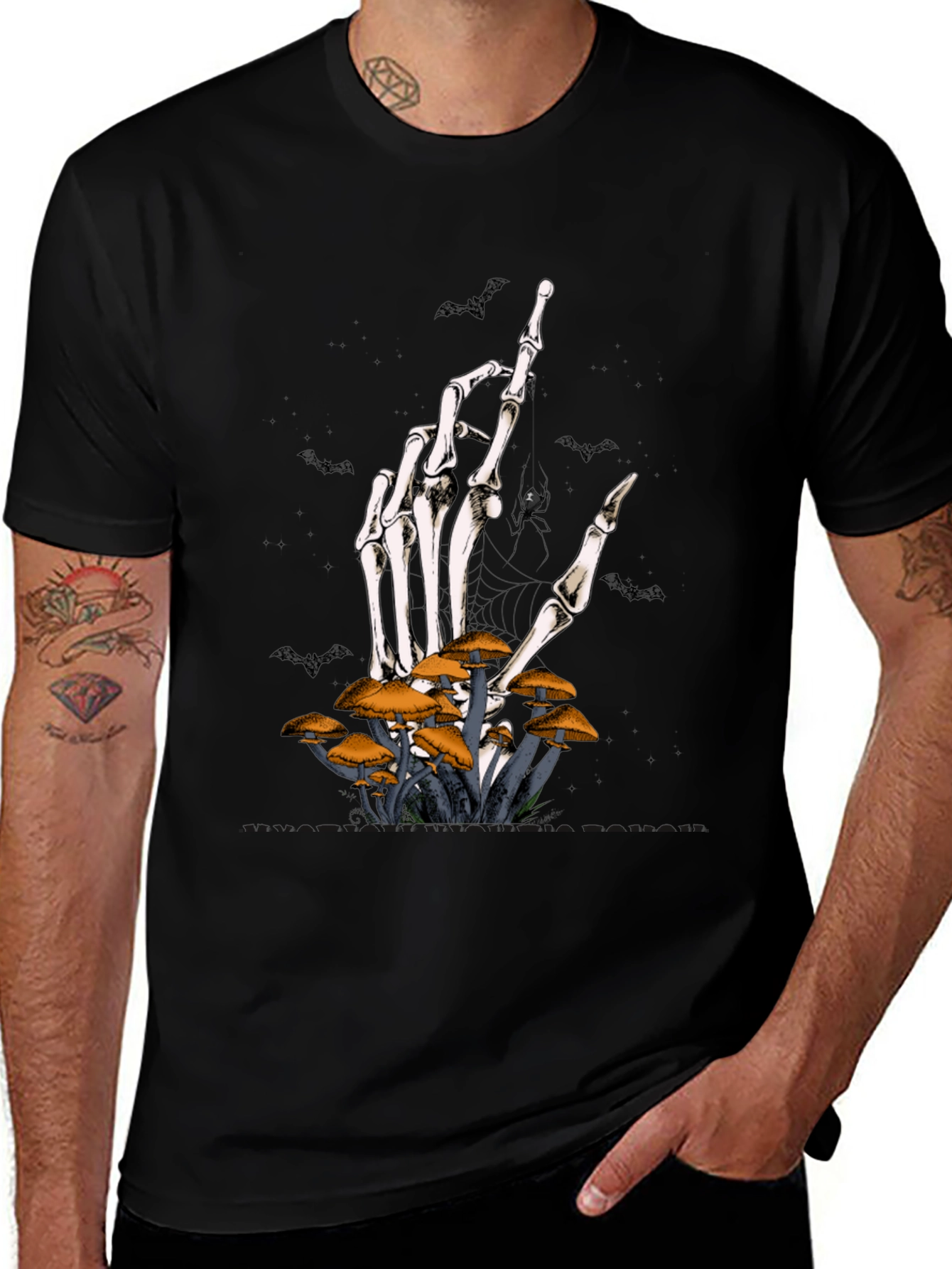 Halloween Skeleton Hand & Mushroom T-Shirt