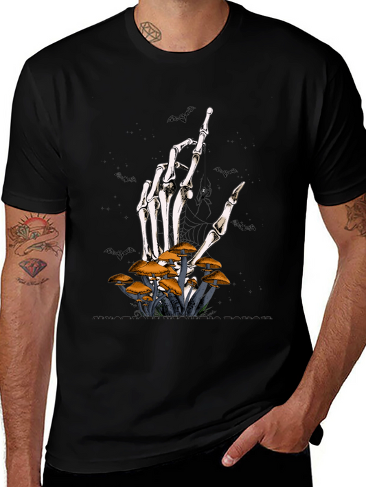 Halloween Skeleton Hand & Mushroom T-Shirt