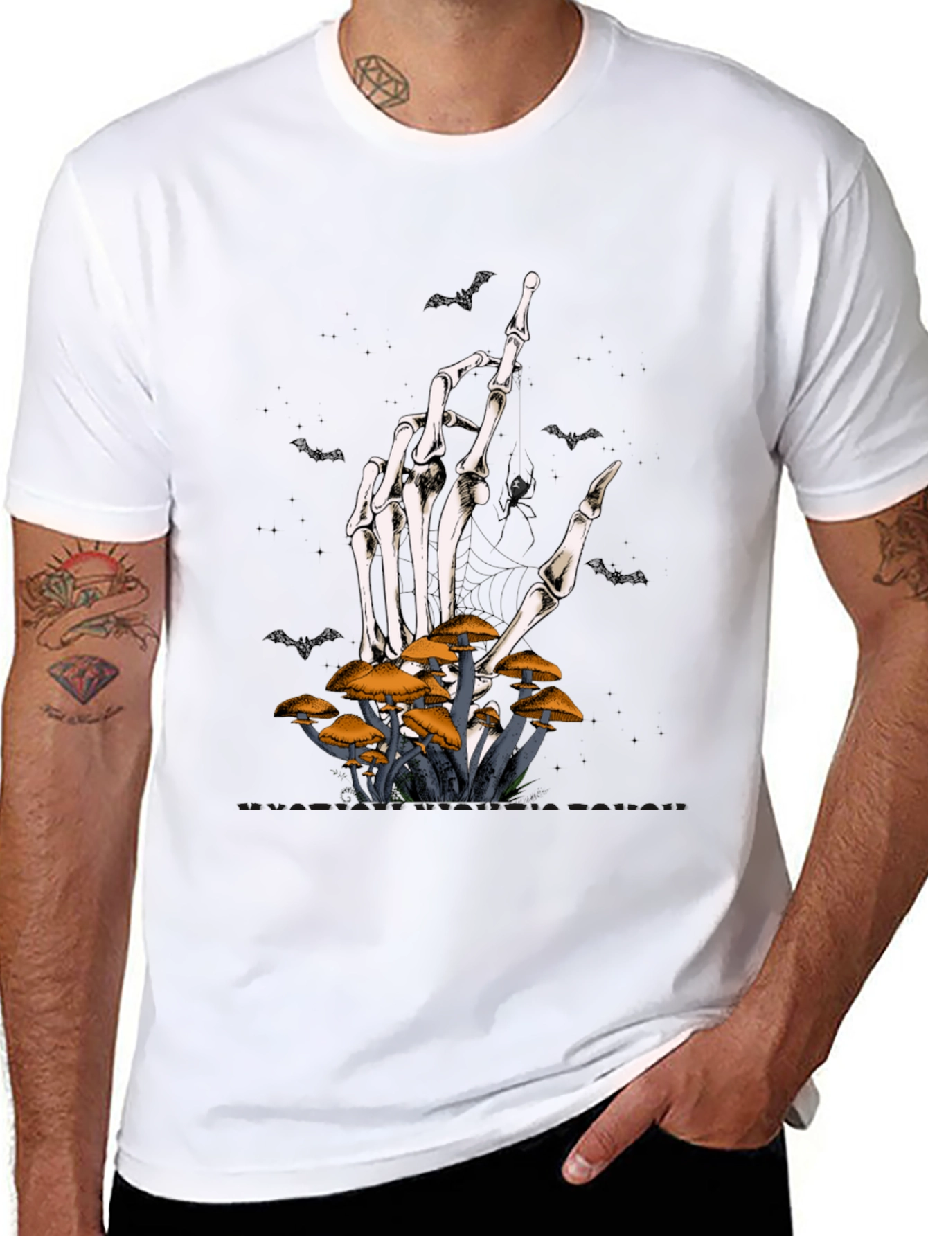 Halloween Skeleton Hand & Mushroom T-Shirt