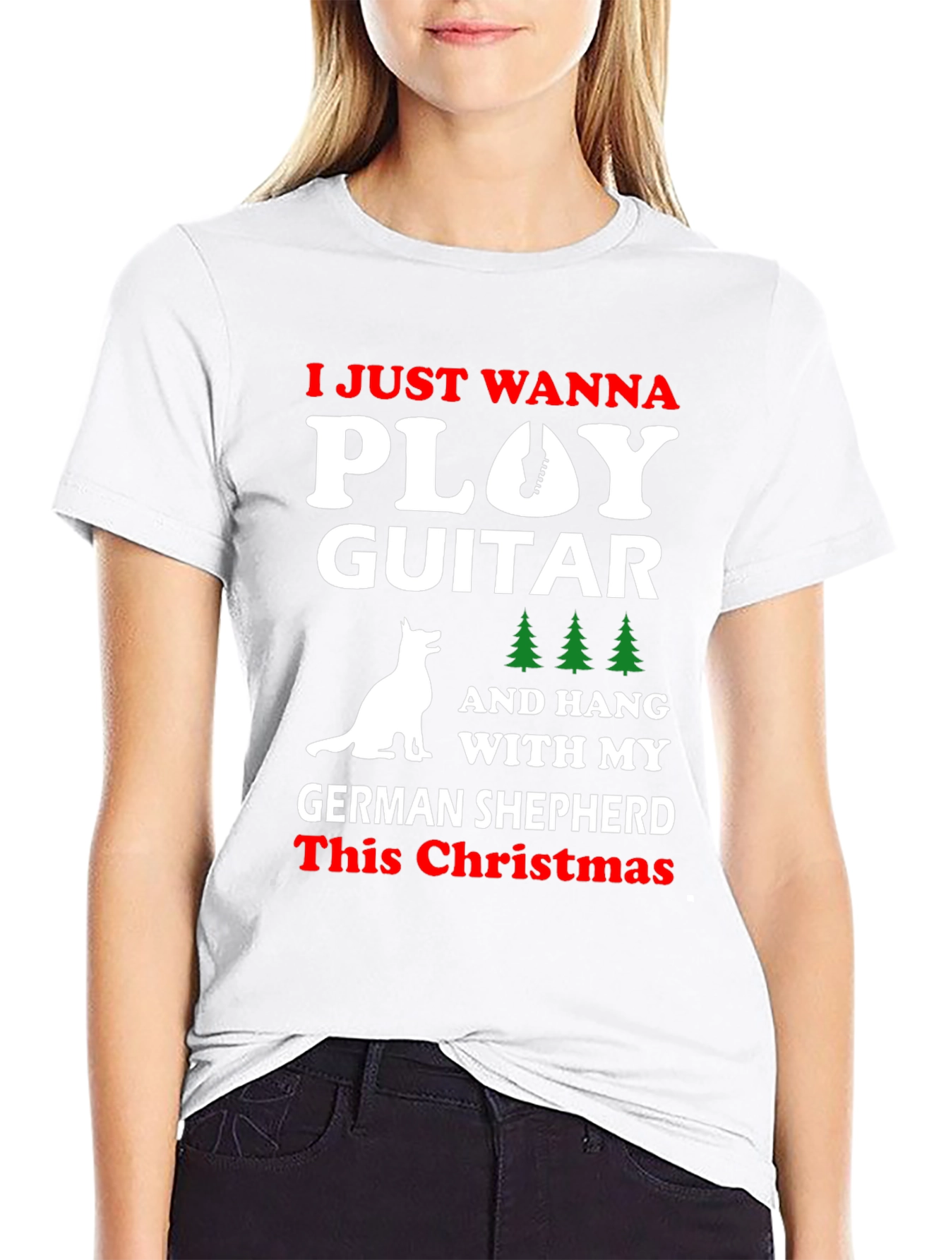 German Shepherd Christmas Guitar T-Shirt