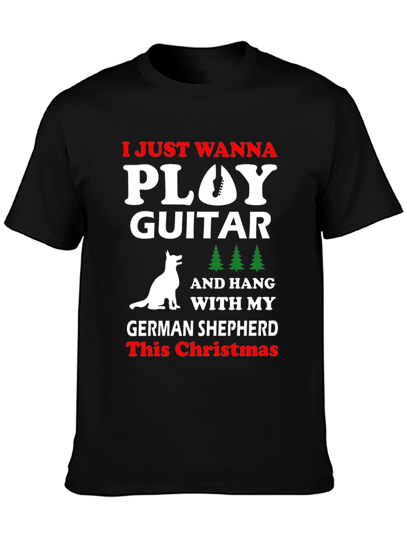 German Shepherd Christmas Guitar T-Shirt