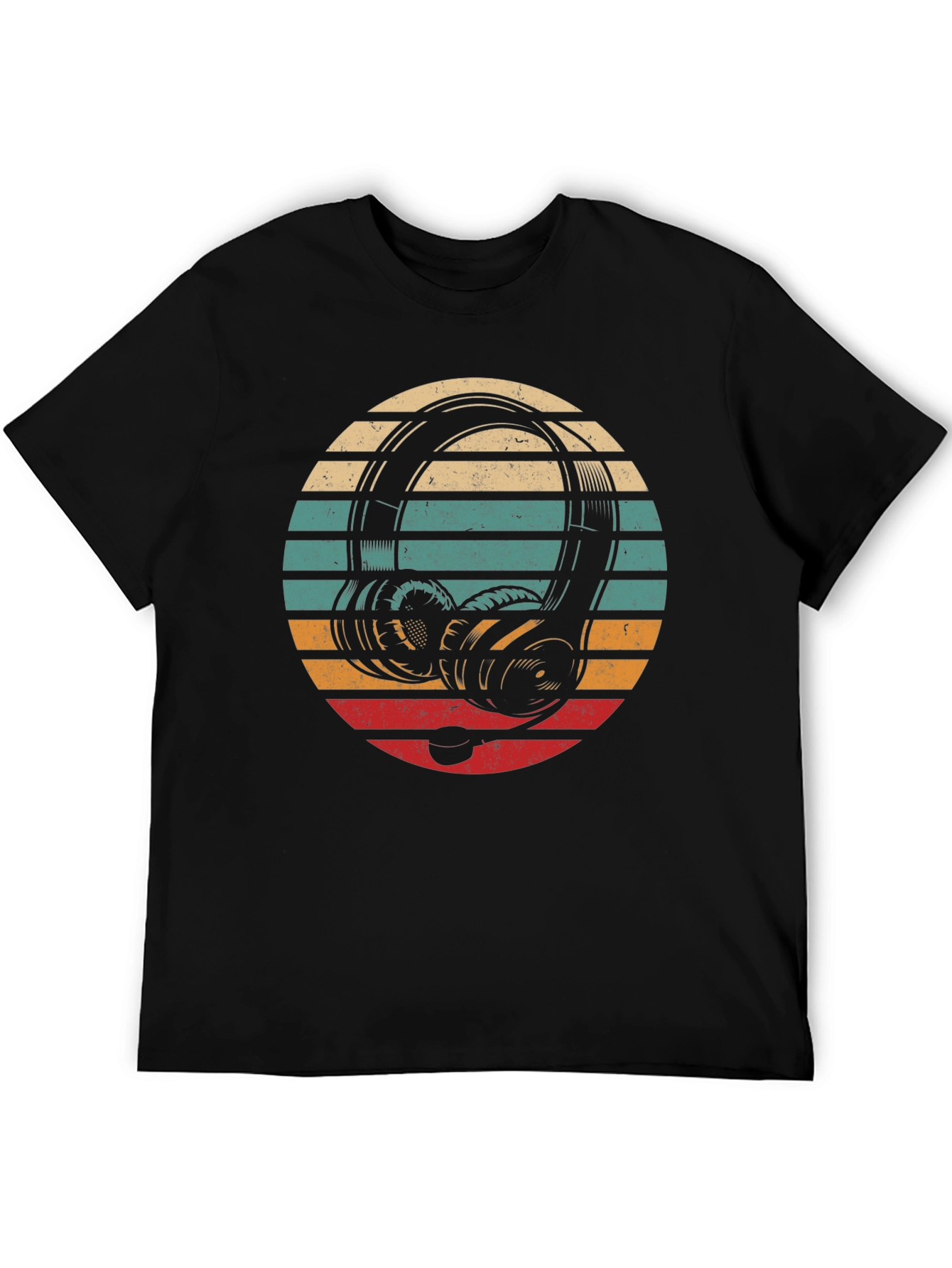 Retro Headphones Graphic Black Tee
