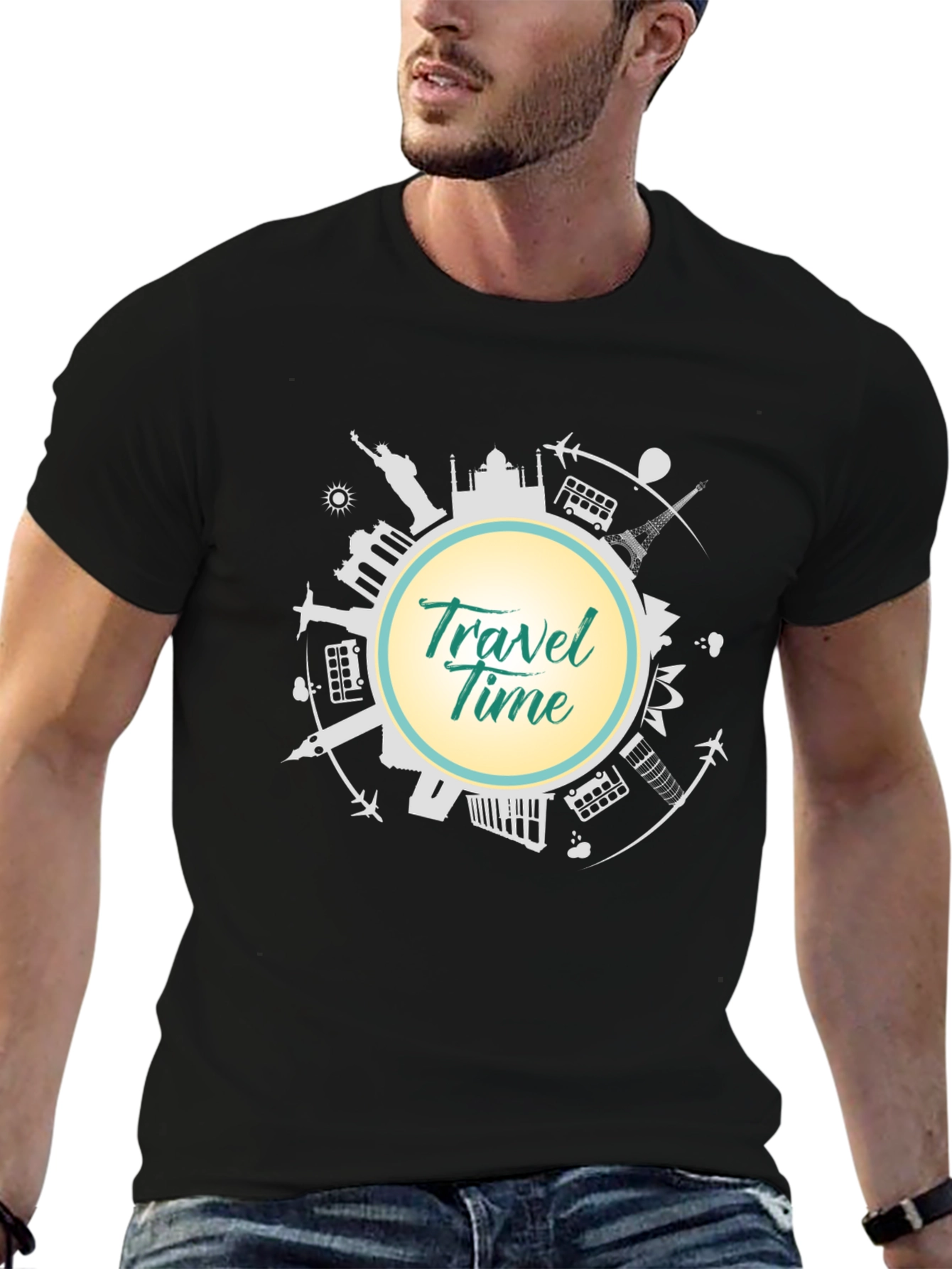 Travel Time T-Shirt - Black Graphic Tee