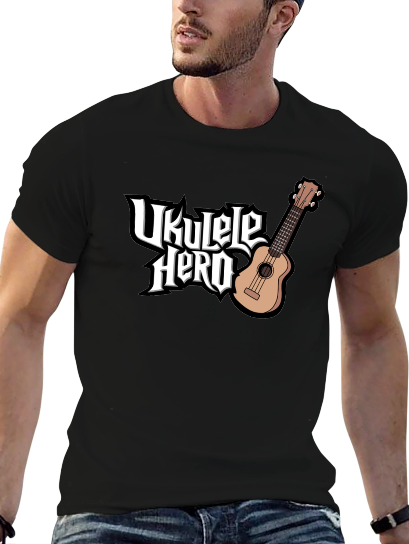 Ukulele Hero Black T-Shirt - Music Lover Tee