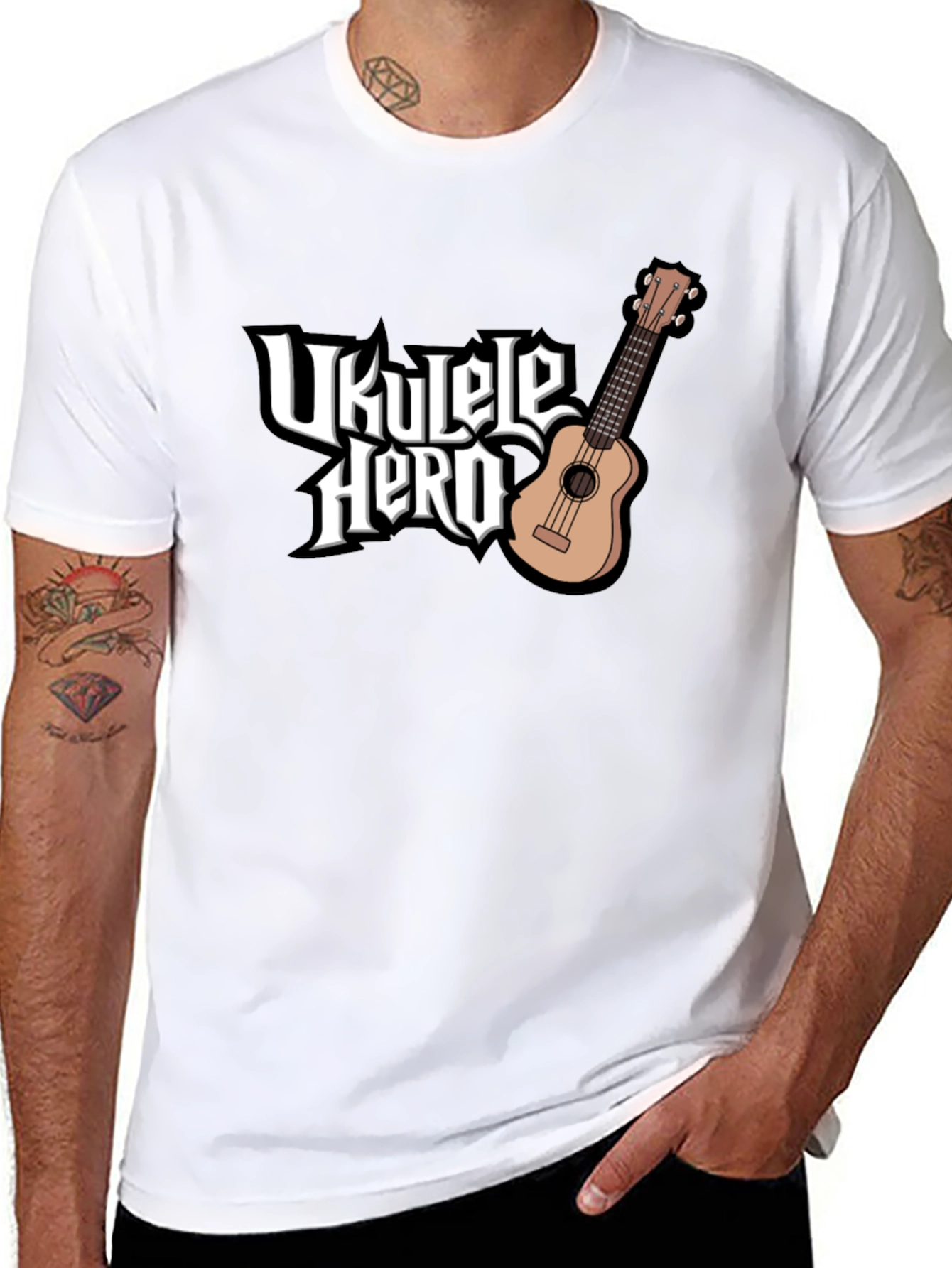 Ukulele Hero Black T-Shirt - Music Lover Tee