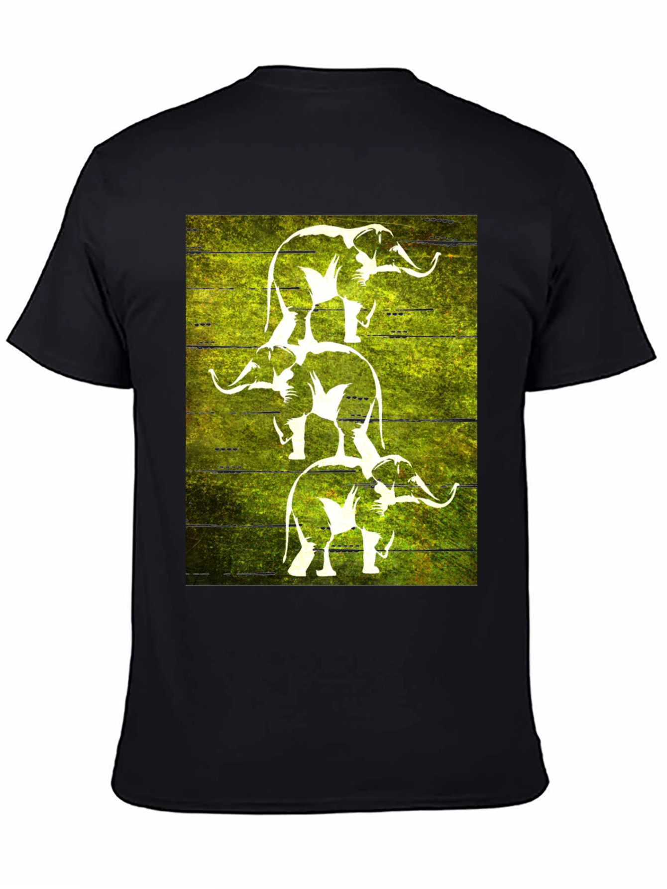 Stacked Elephant Graphic Tee - Black Cotton T-Shirt