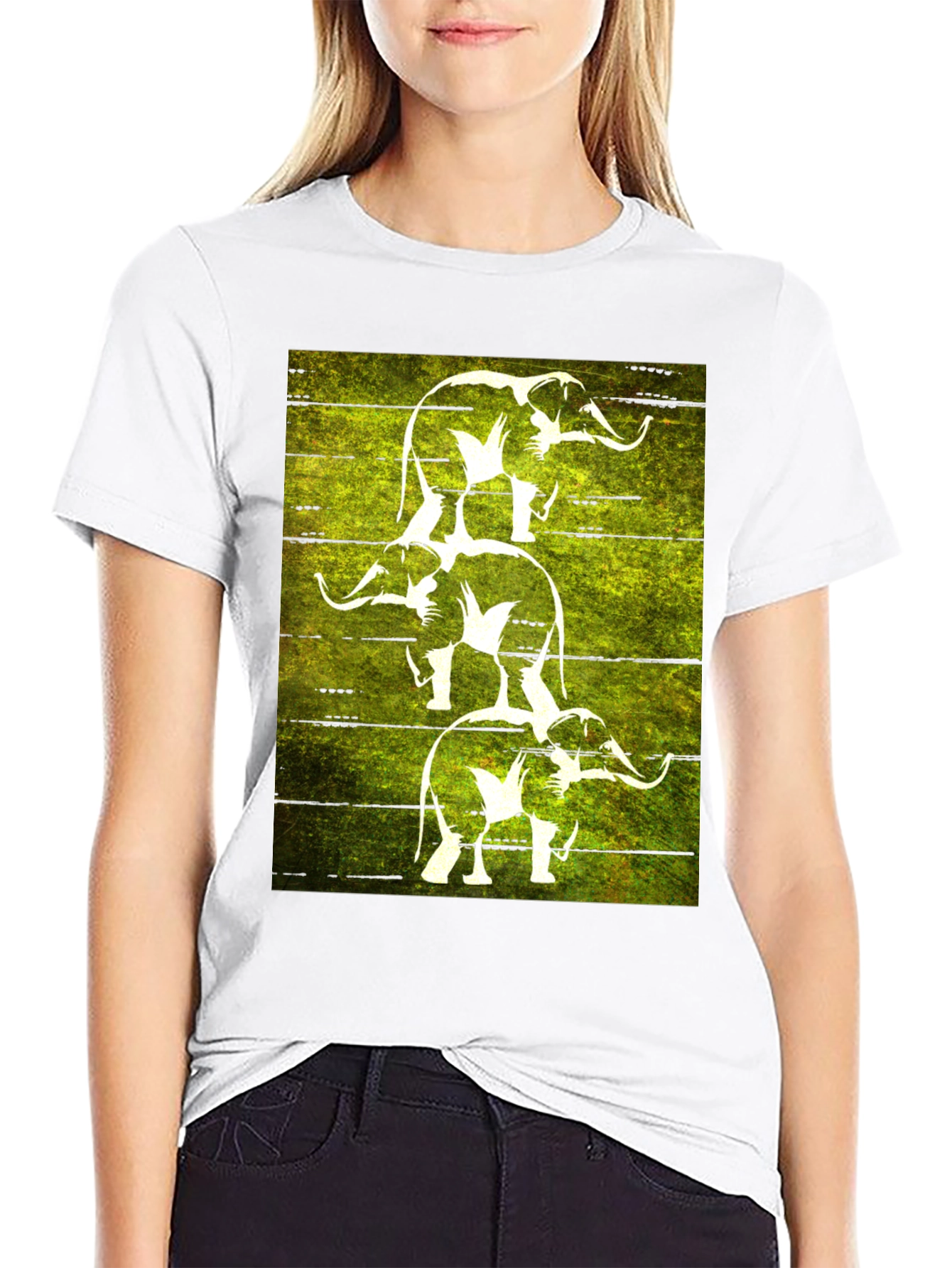 Stacked Elephant Graphic Tee - Black Cotton T-Shirt