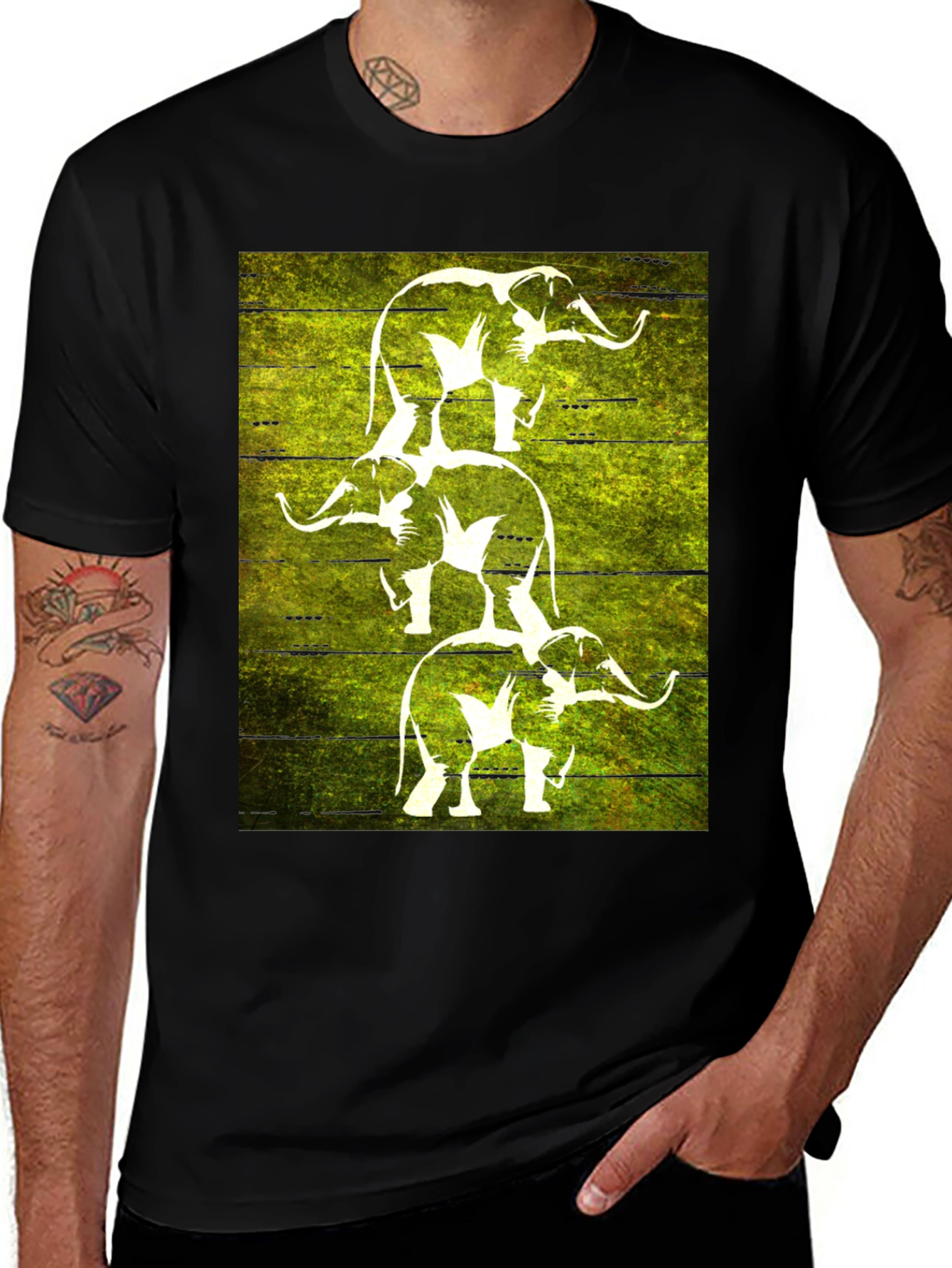 Stacked Elephant Graphic Tee - Black Cotton T-Shirt