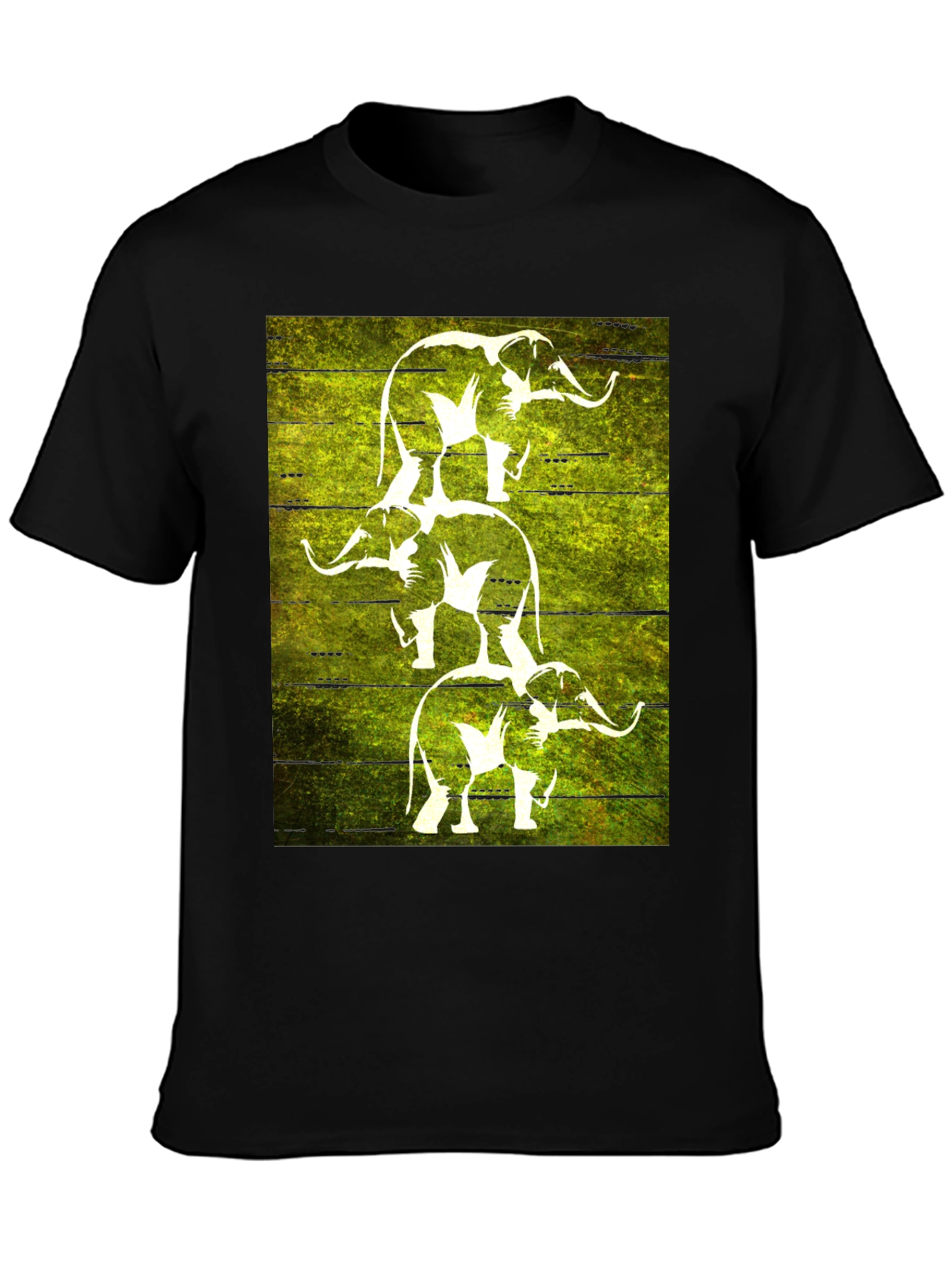 Stacked Elephant Graphic Tee - Black Cotton T-Shirt