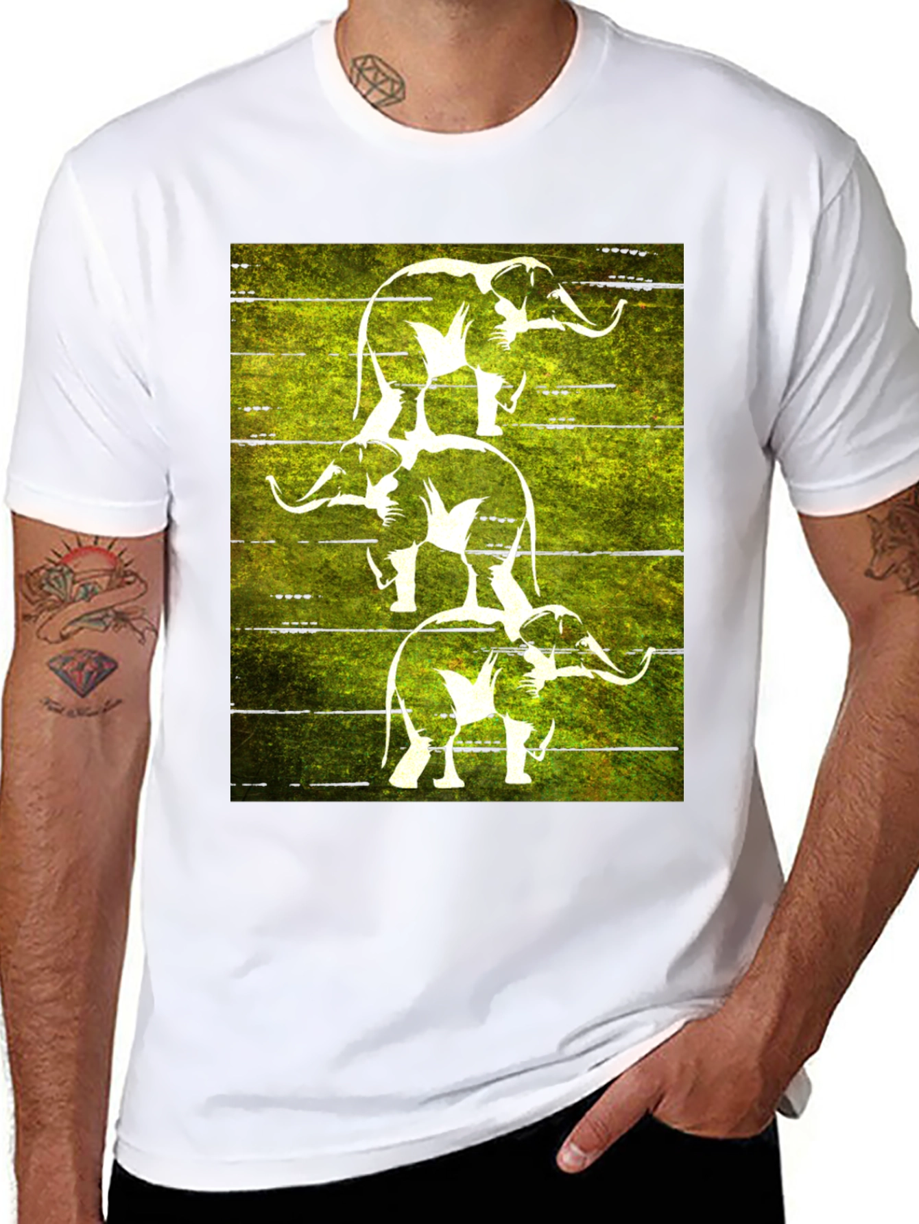 Stacked Elephant Graphic Tee - Black Cotton T-Shirt