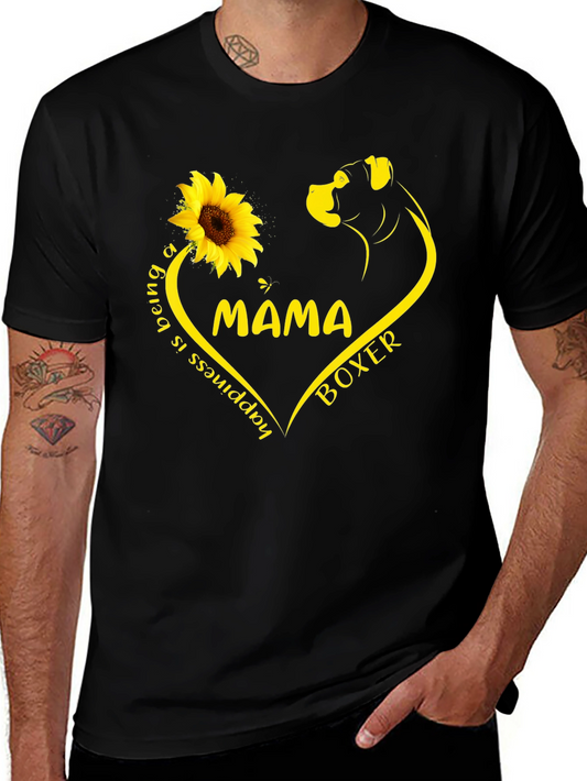 Mama Boxer Sunflower Graphic Tee - Womens Dog Lover Shirt
