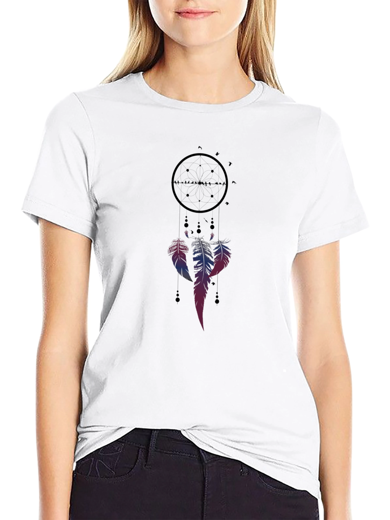 Dreamcatcher Graphic Tee - Black Cotton Blend Casual Shirt