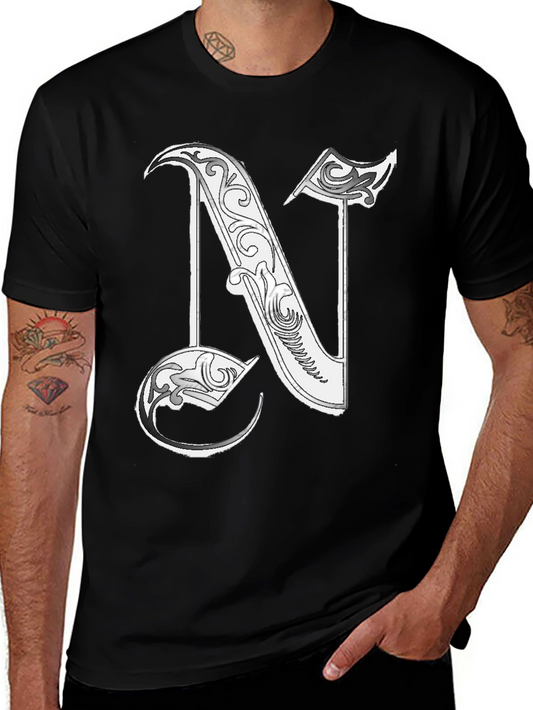 Letter N Graphic T-Shirt - Black