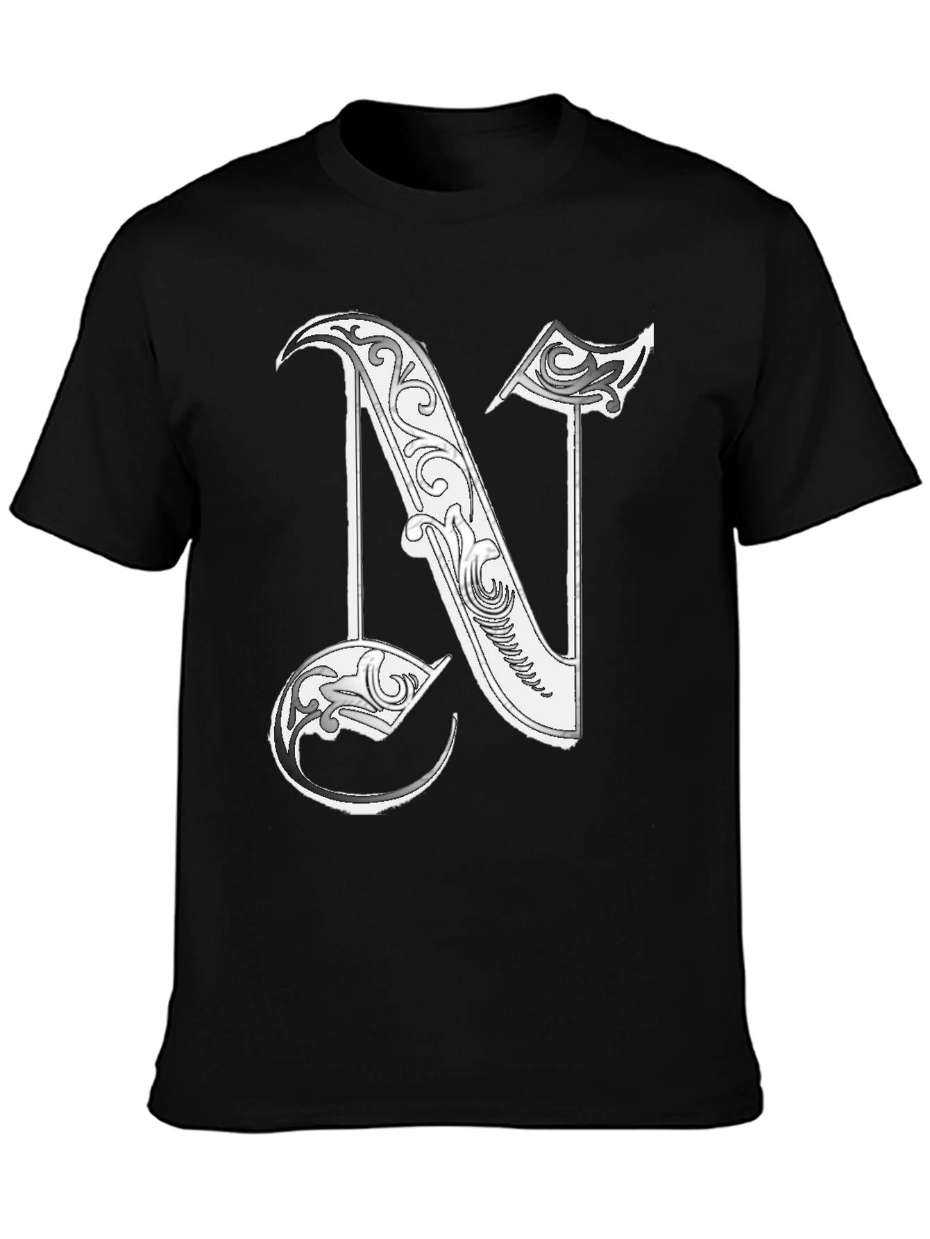 Letter N Graphic T-Shirt - Black