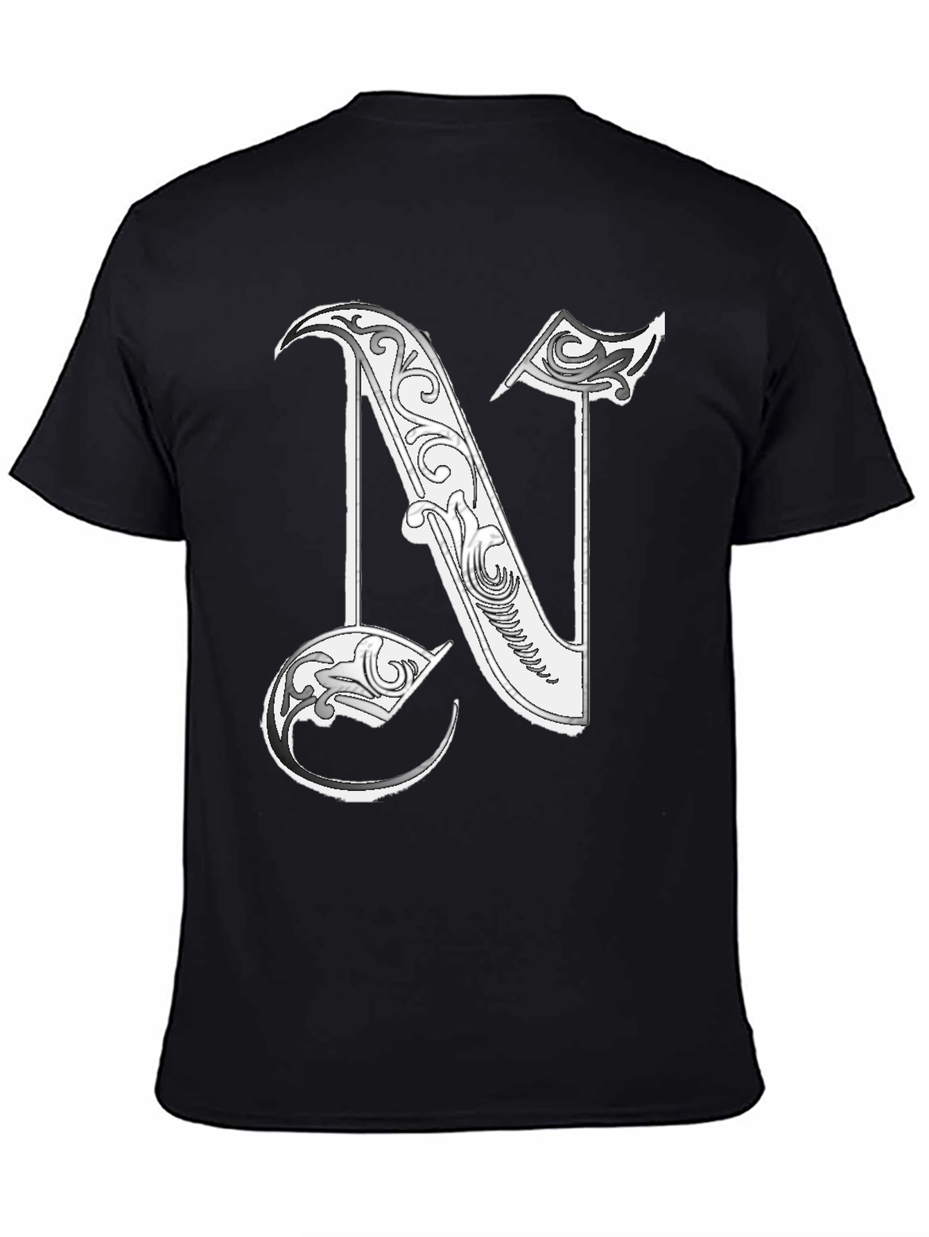 Letter N Graphic T-Shirt - Black