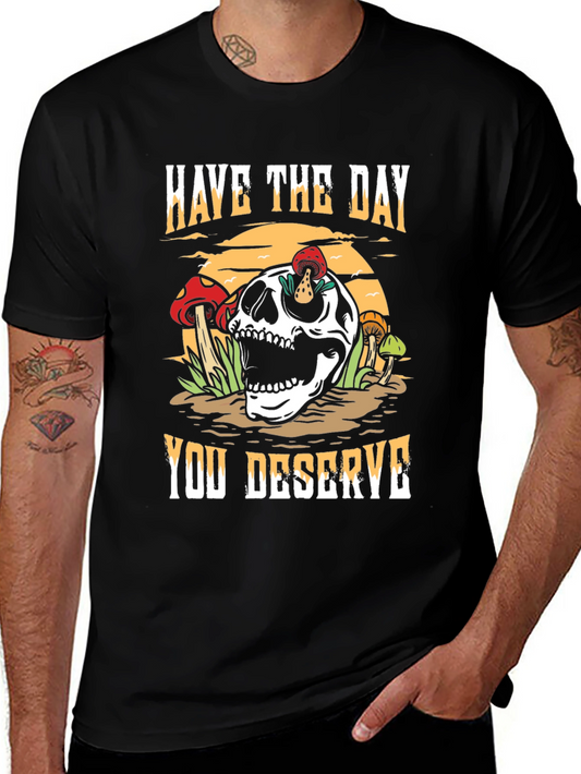 Skull & Mushroom Graphic Tee - Have The Day You Deserve