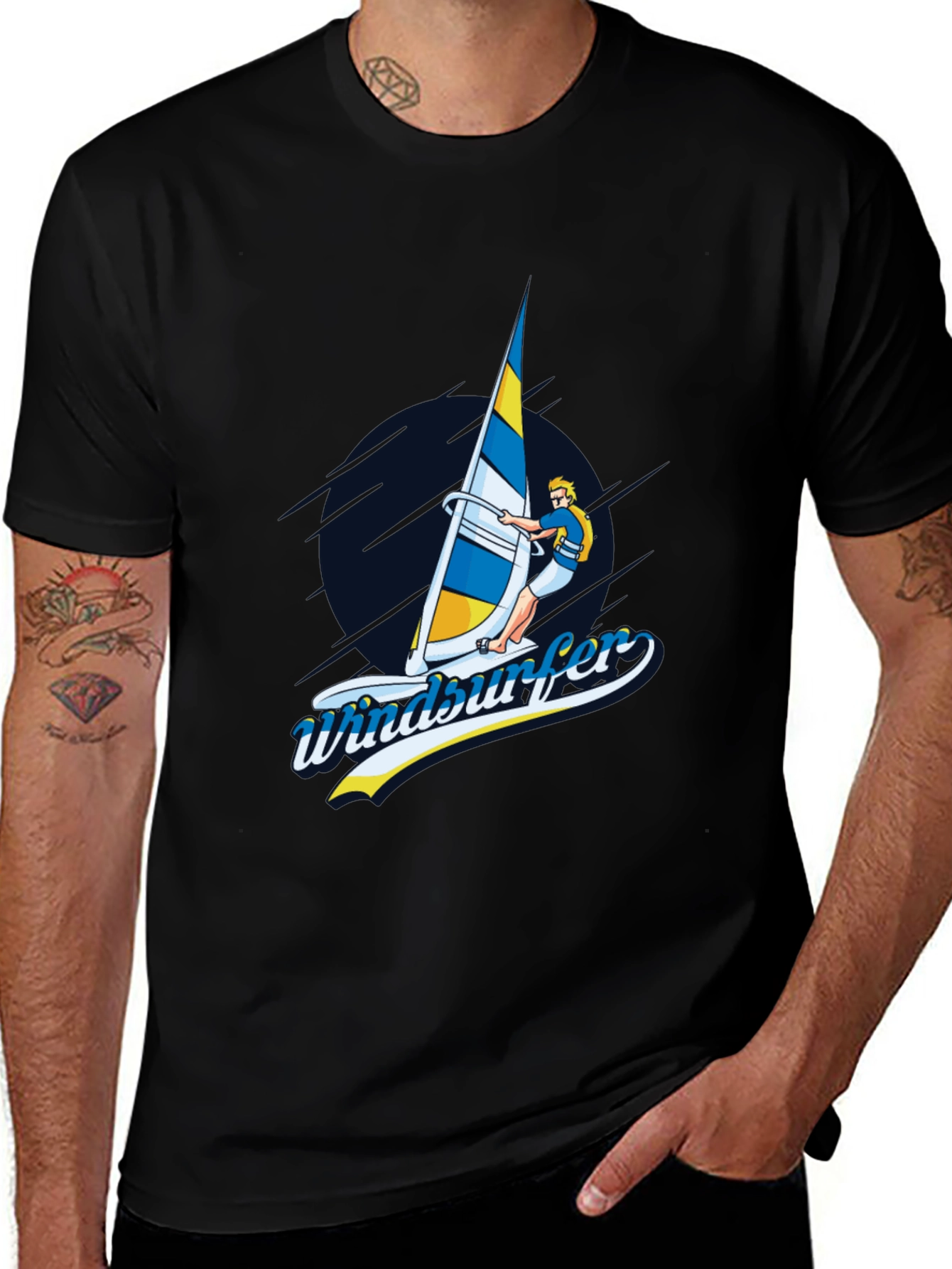 Windsurfer Graphic T-Shirt Black Cotton Tee