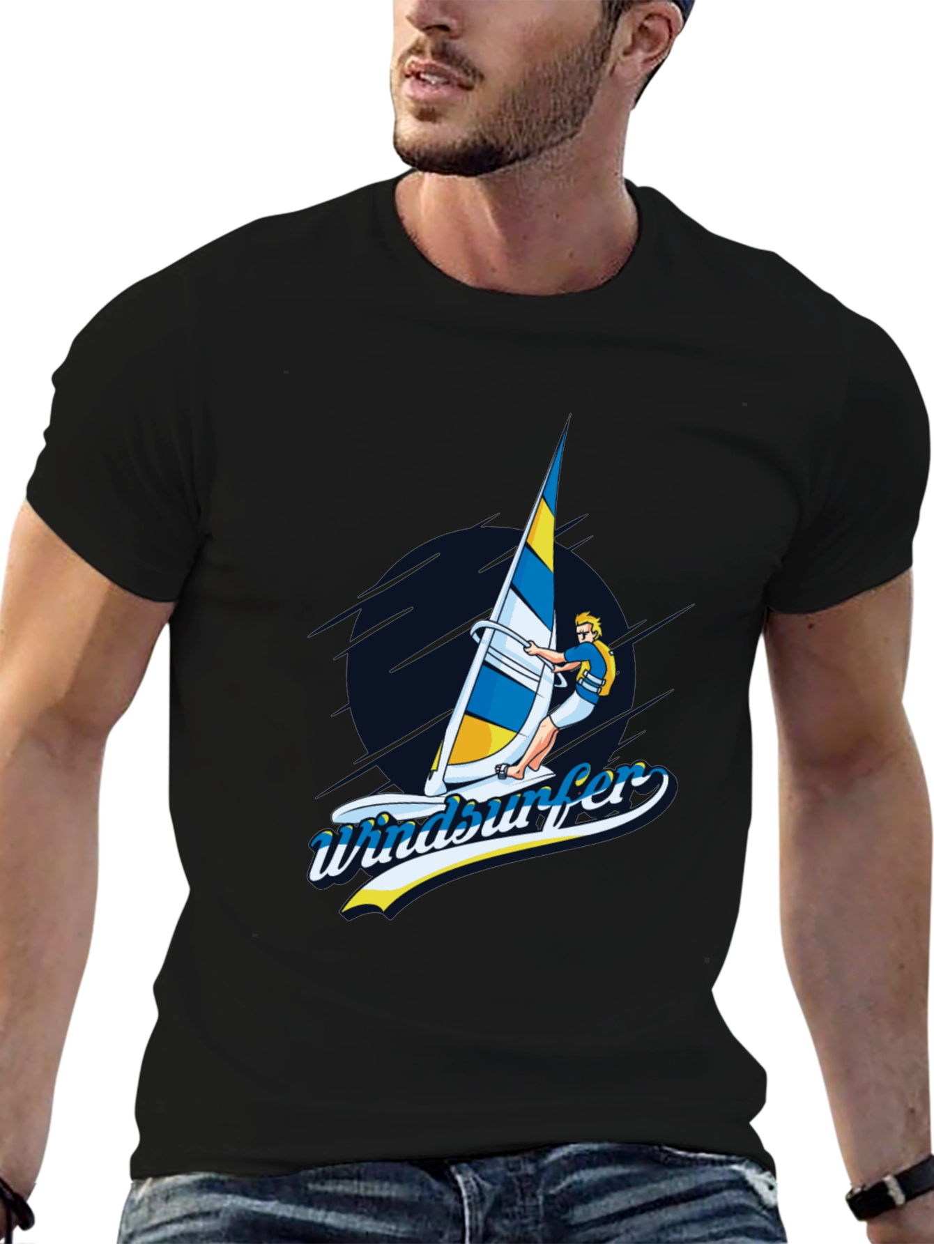 Windsurfer Graphic T-Shirt Black Cotton Tee