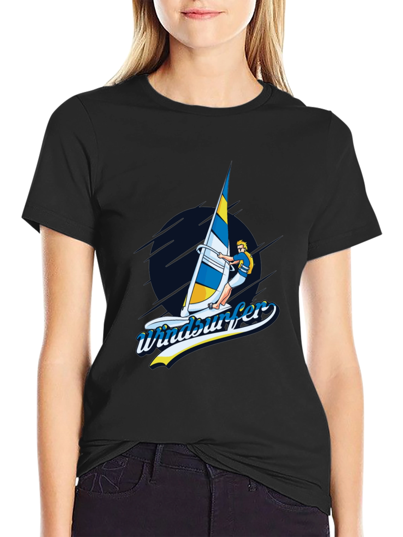 Windsurfer Graphic T-Shirt Black Cotton Tee