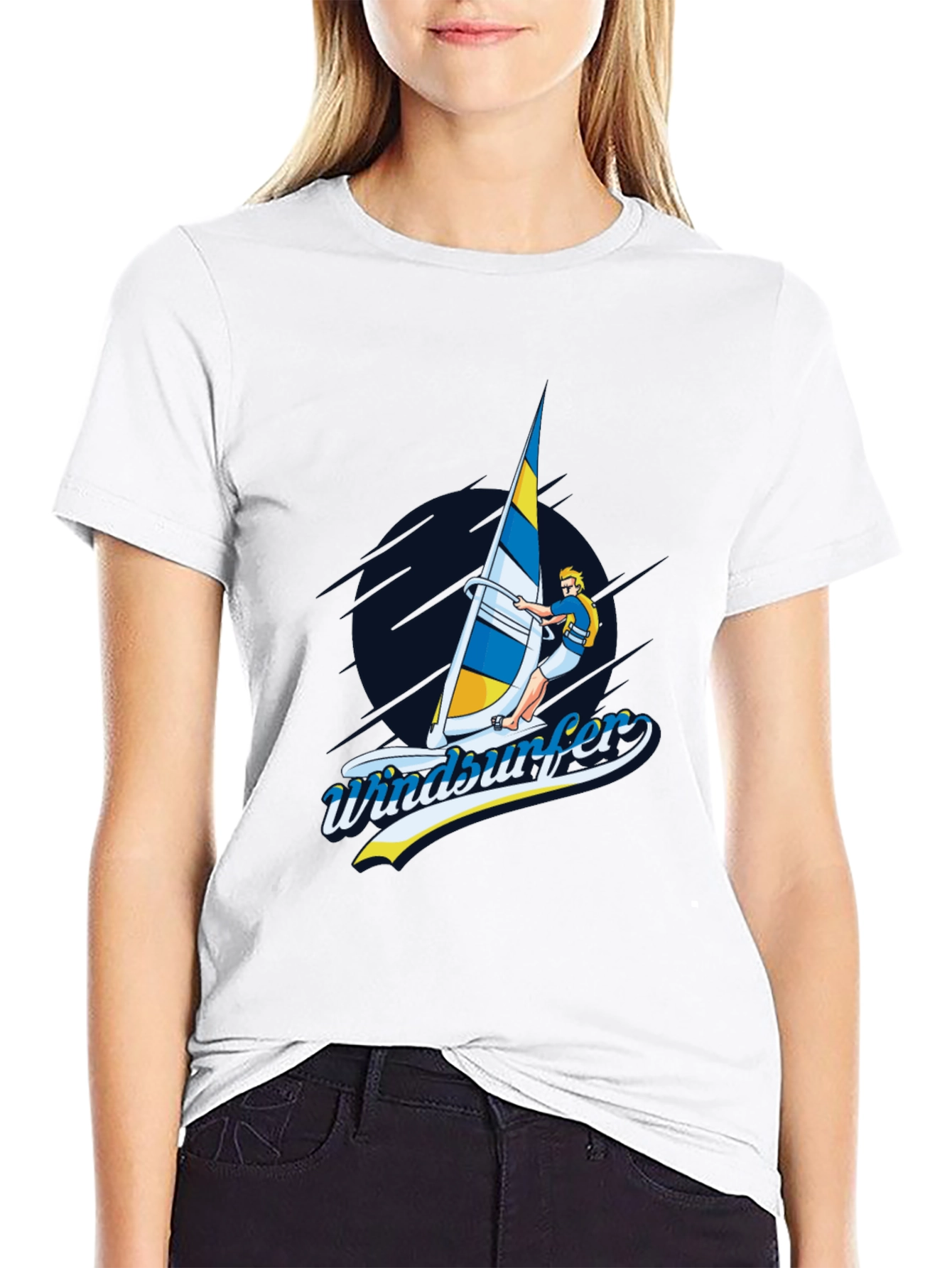 Windsurfer Graphic T-Shirt Black Cotton Tee