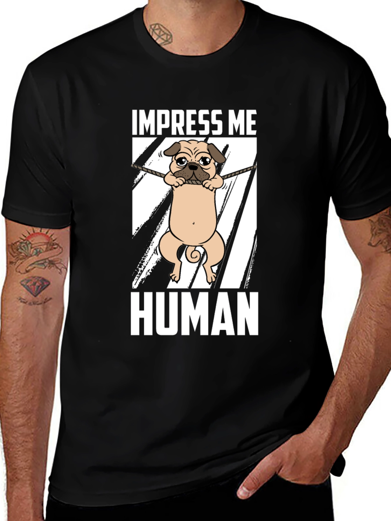 Impress Me Human Pug Graphic Tee