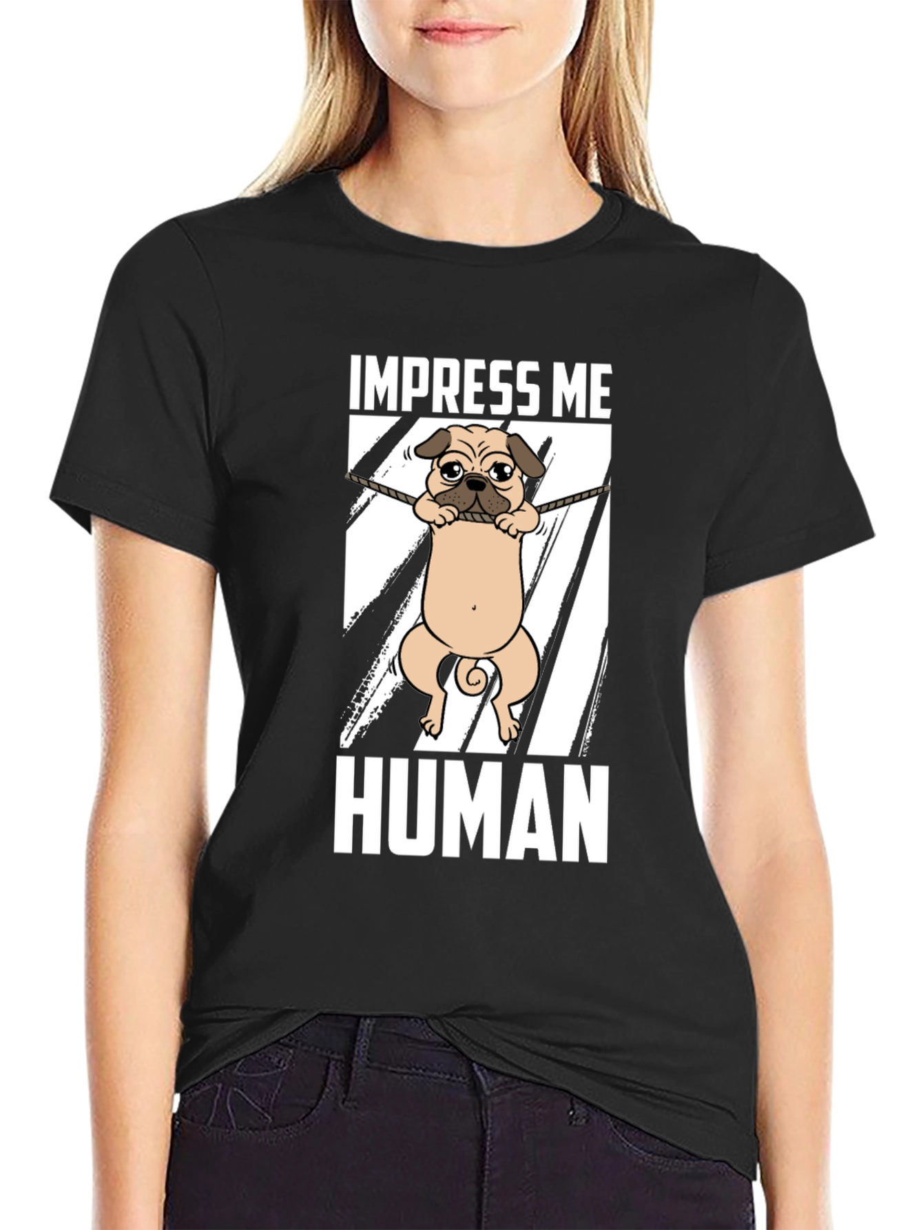Impress Me Human Pug Graphic Tee