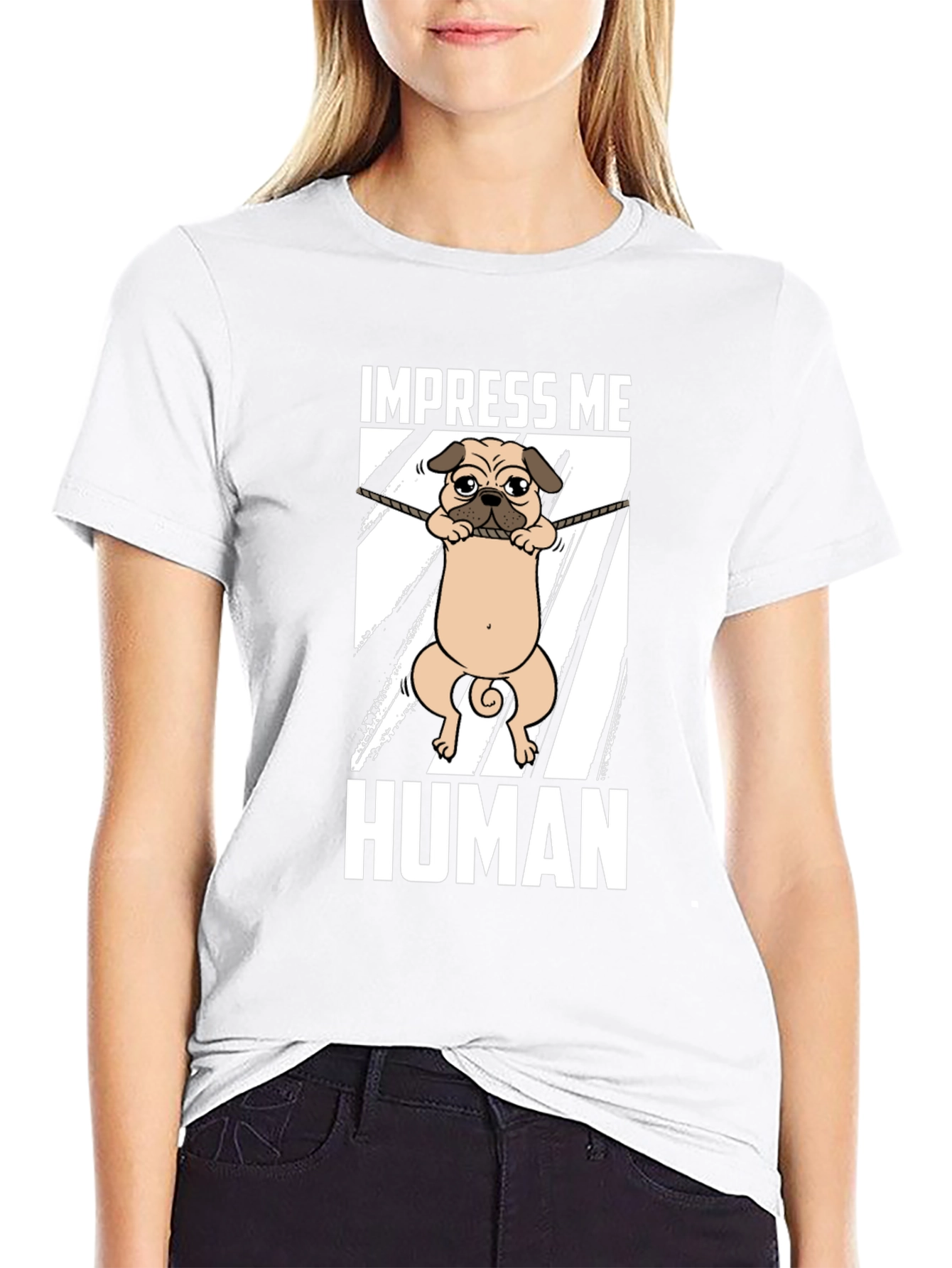 Impress Me Human Pug Graphic Tee