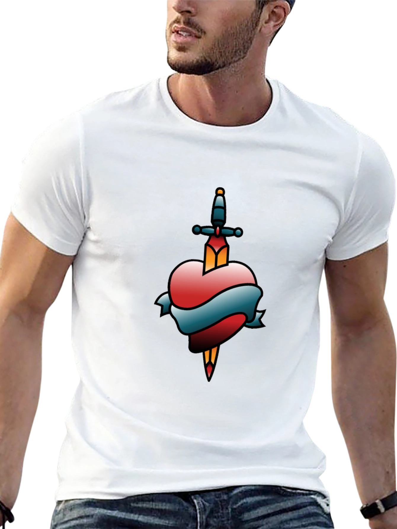 Heart & Dagger Tattoo Style Graphic T-Shirt