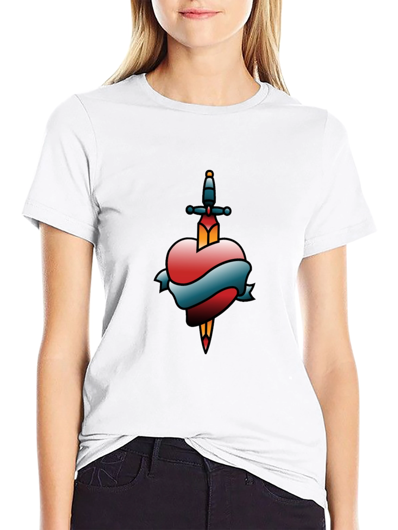 Heart & Dagger Tattoo Style Graphic T-Shirt