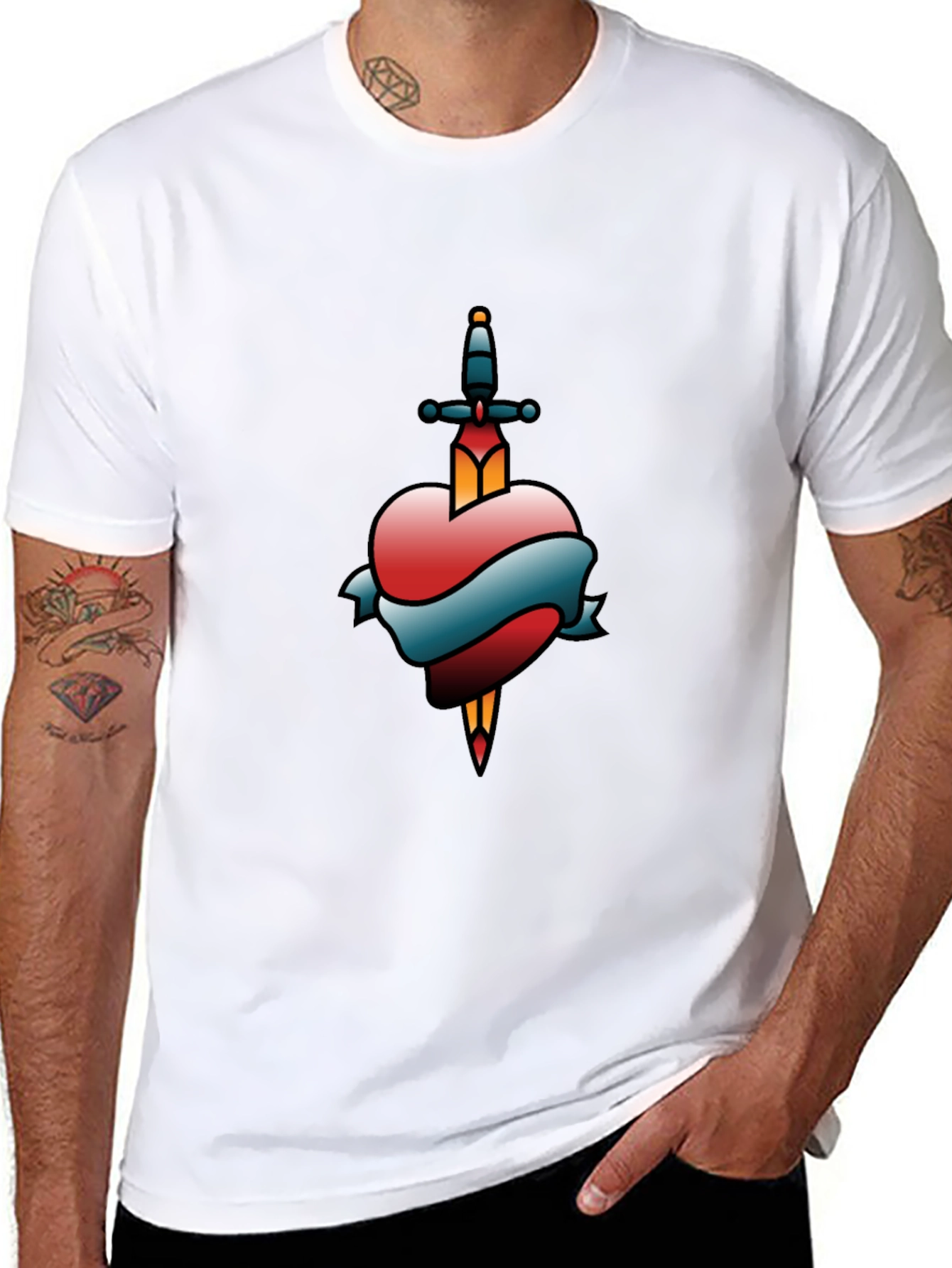 Heart & Dagger Tattoo Style Graphic T-Shirt