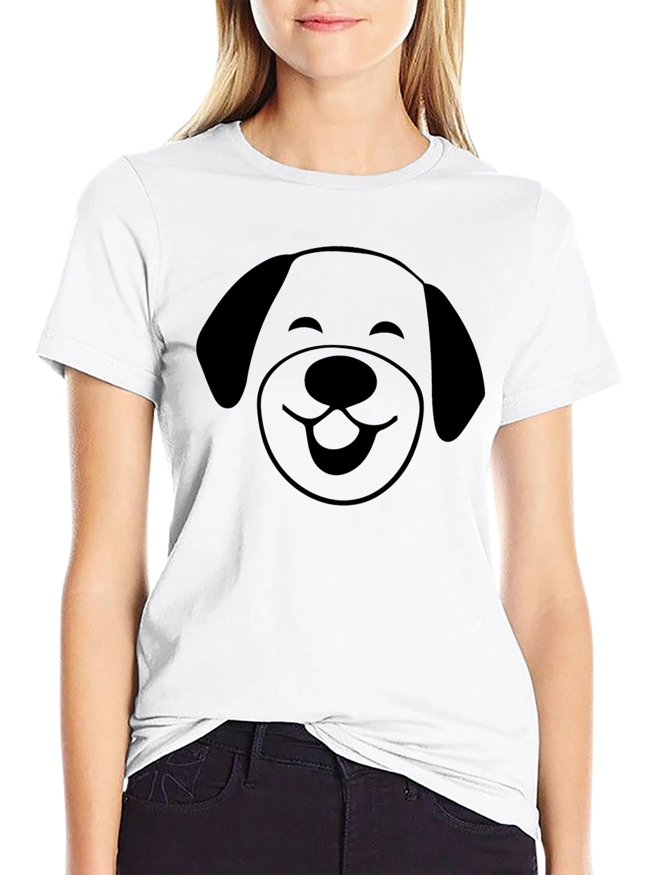 Cute Dog Face Graphic T-Shirt - Black