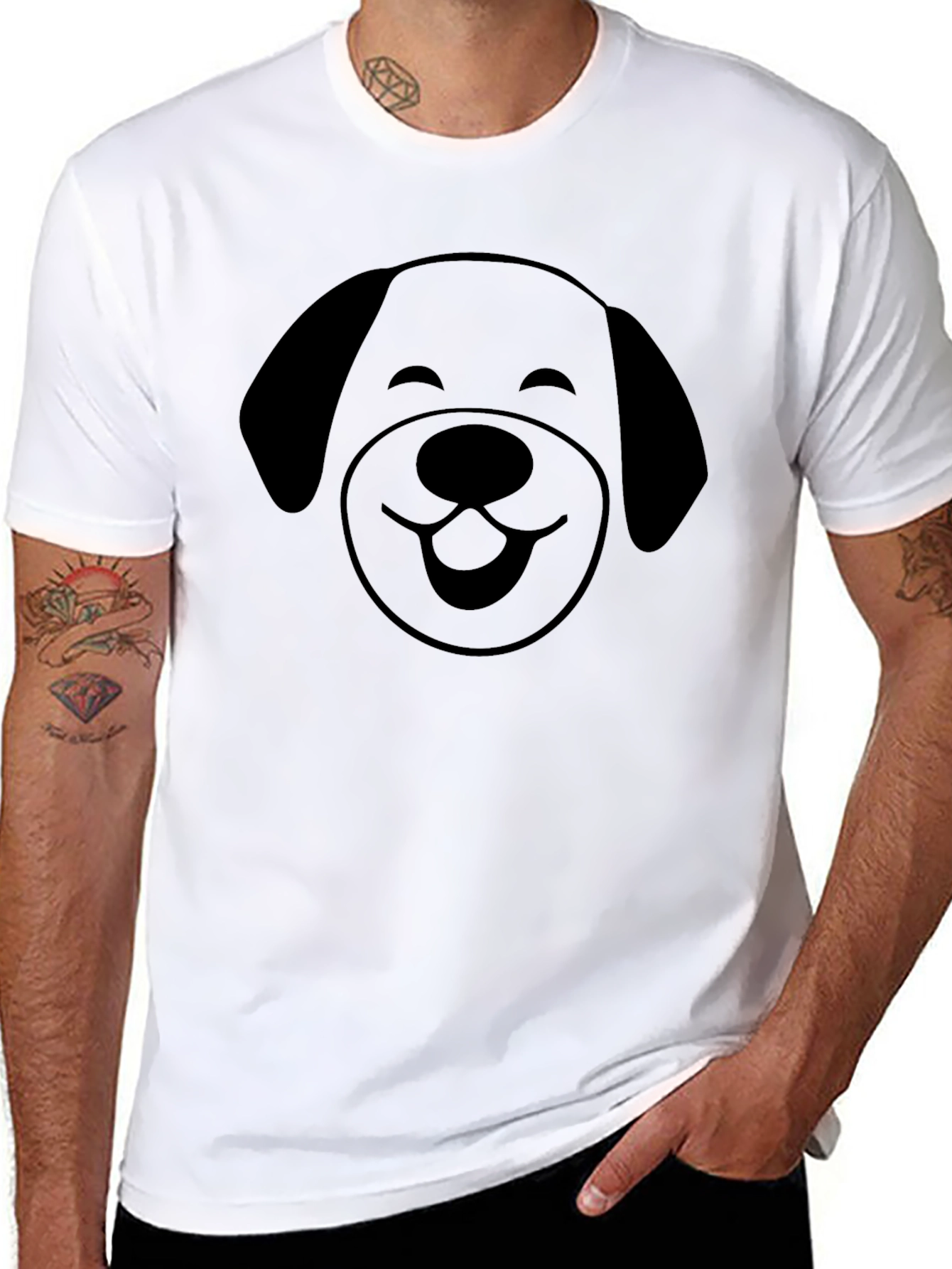 Cute Dog Face Graphic T-Shirt - Black
