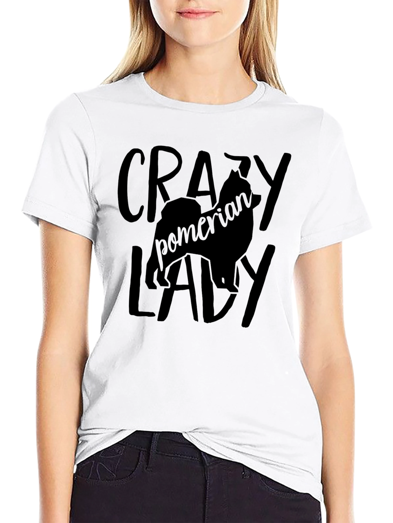 Crazy Pomeranian Lady Black T-Shirt