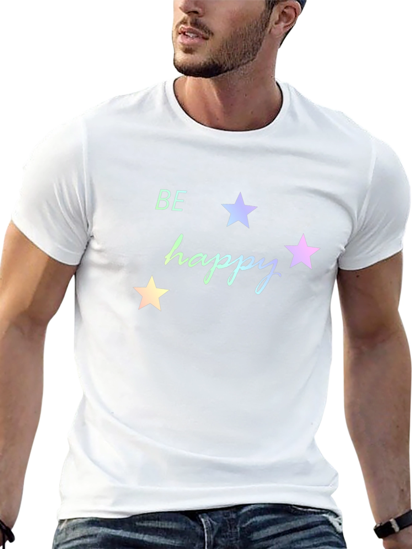 Be Happy Star Graphic Tee - Black