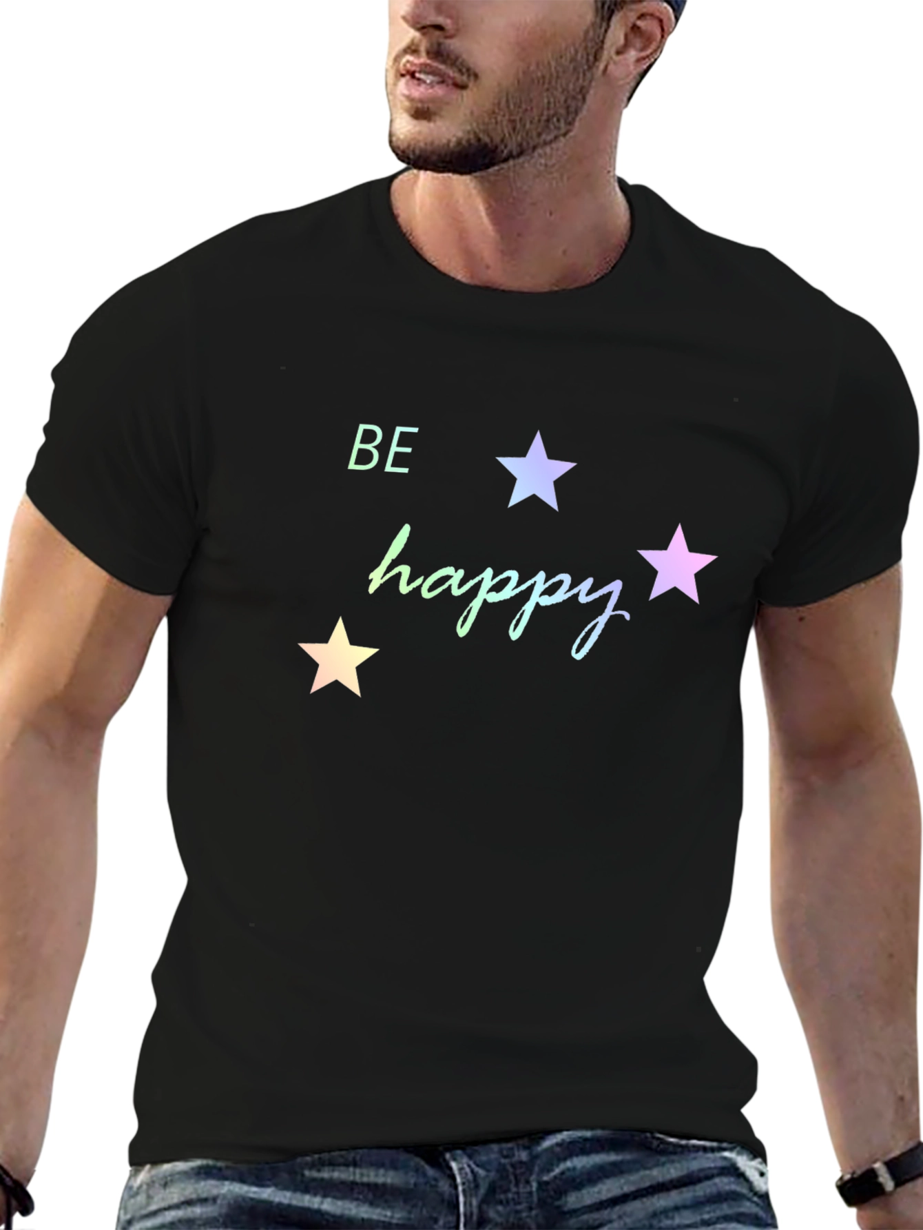 Be Happy Star Graphic Tee - Black