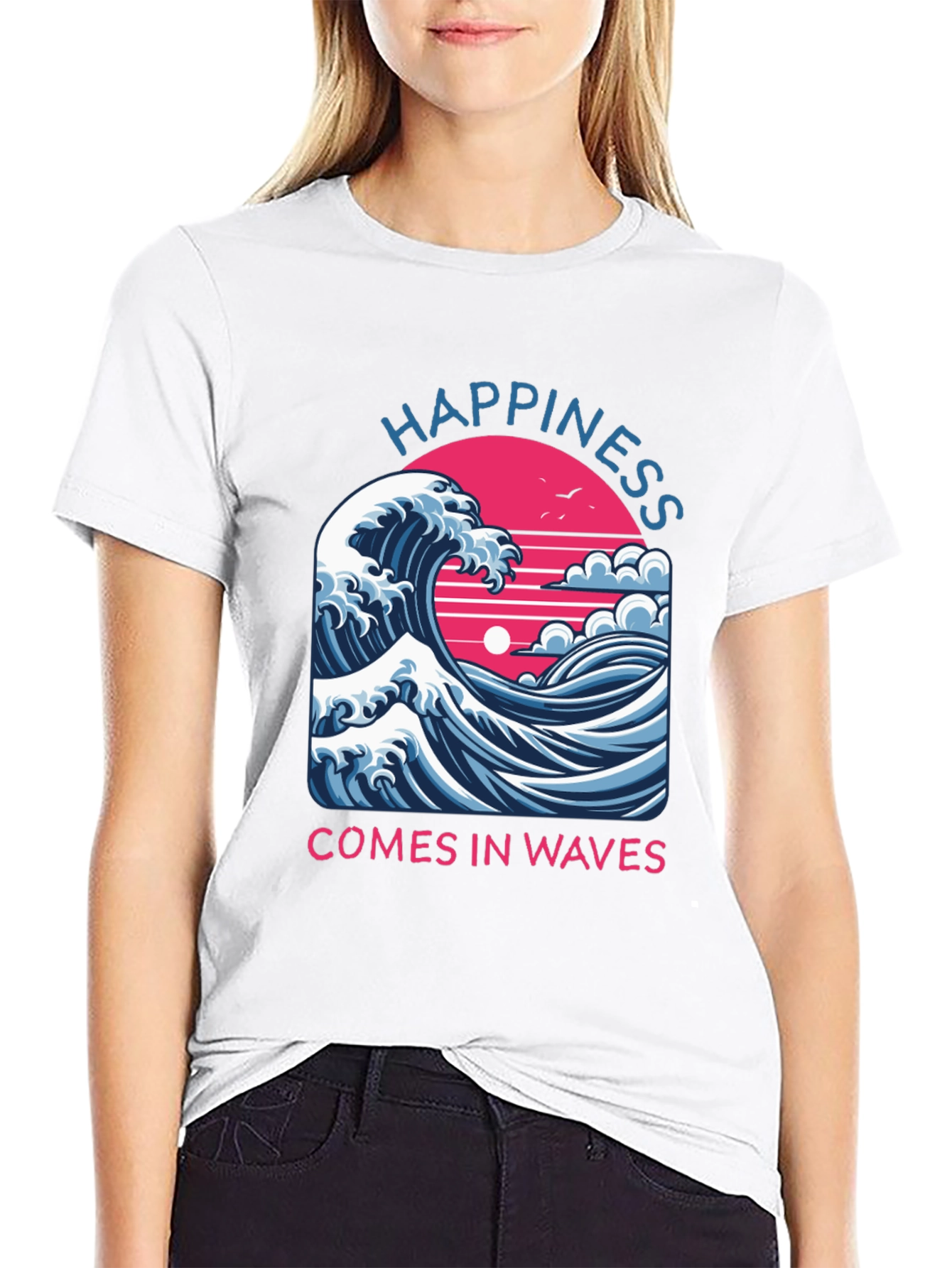 Happiness Comes in Waves Graphic Tee - Black
