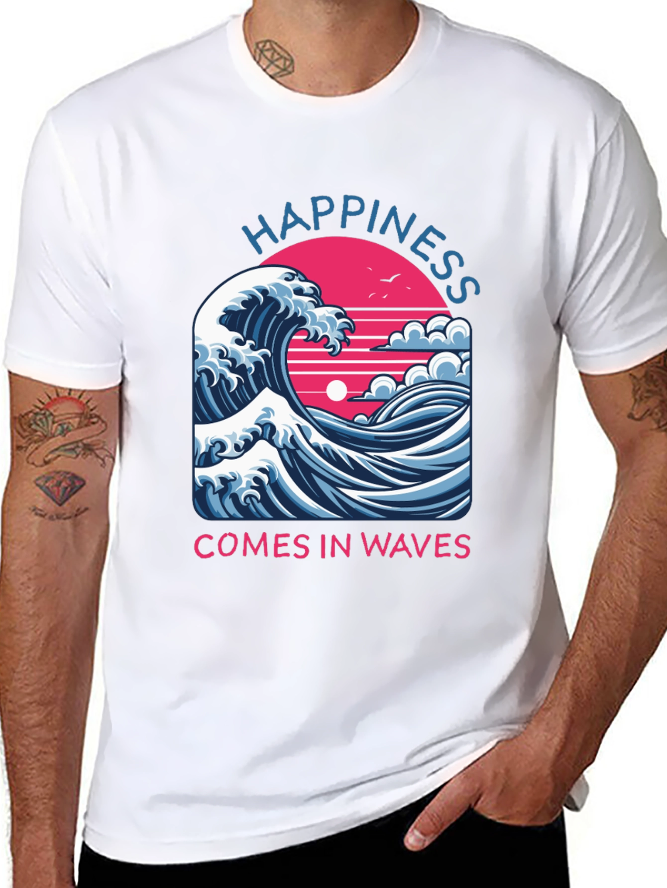 Happiness Comes in Waves Graphic Tee - Black