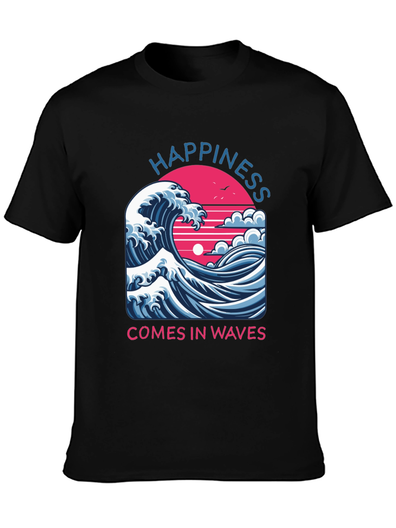 Happiness Comes in Waves Graphic Tee - Black