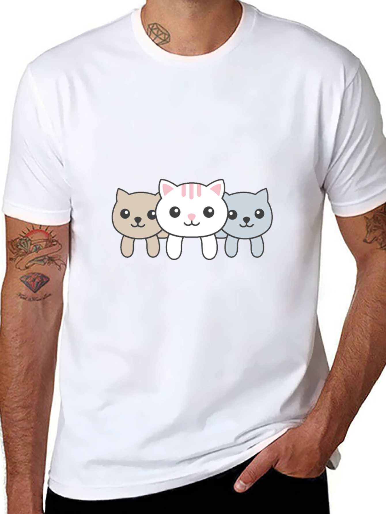 Cute Cat Trio Black Graphic Tee