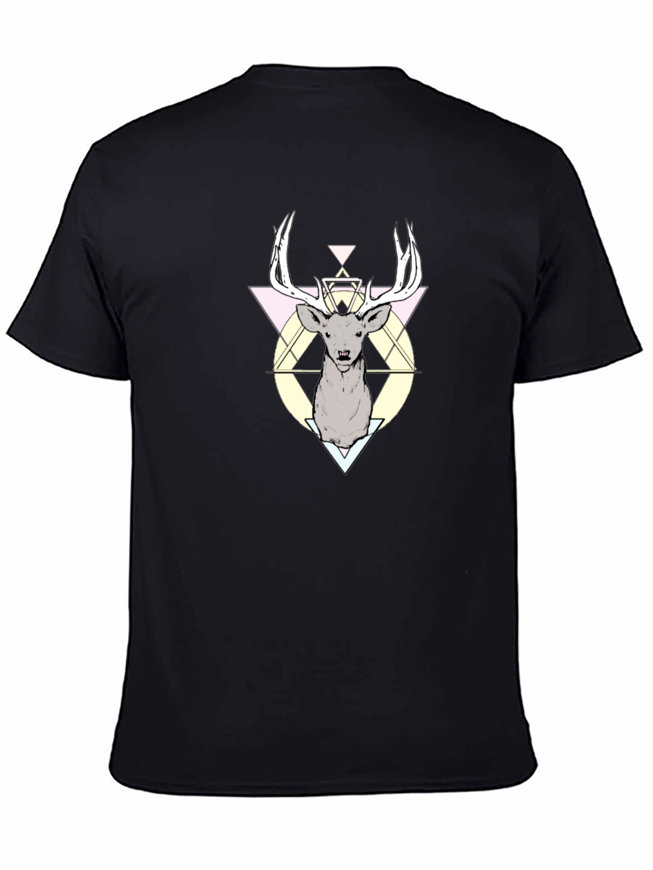 Geometric Deer Graphic Black T-Shirt