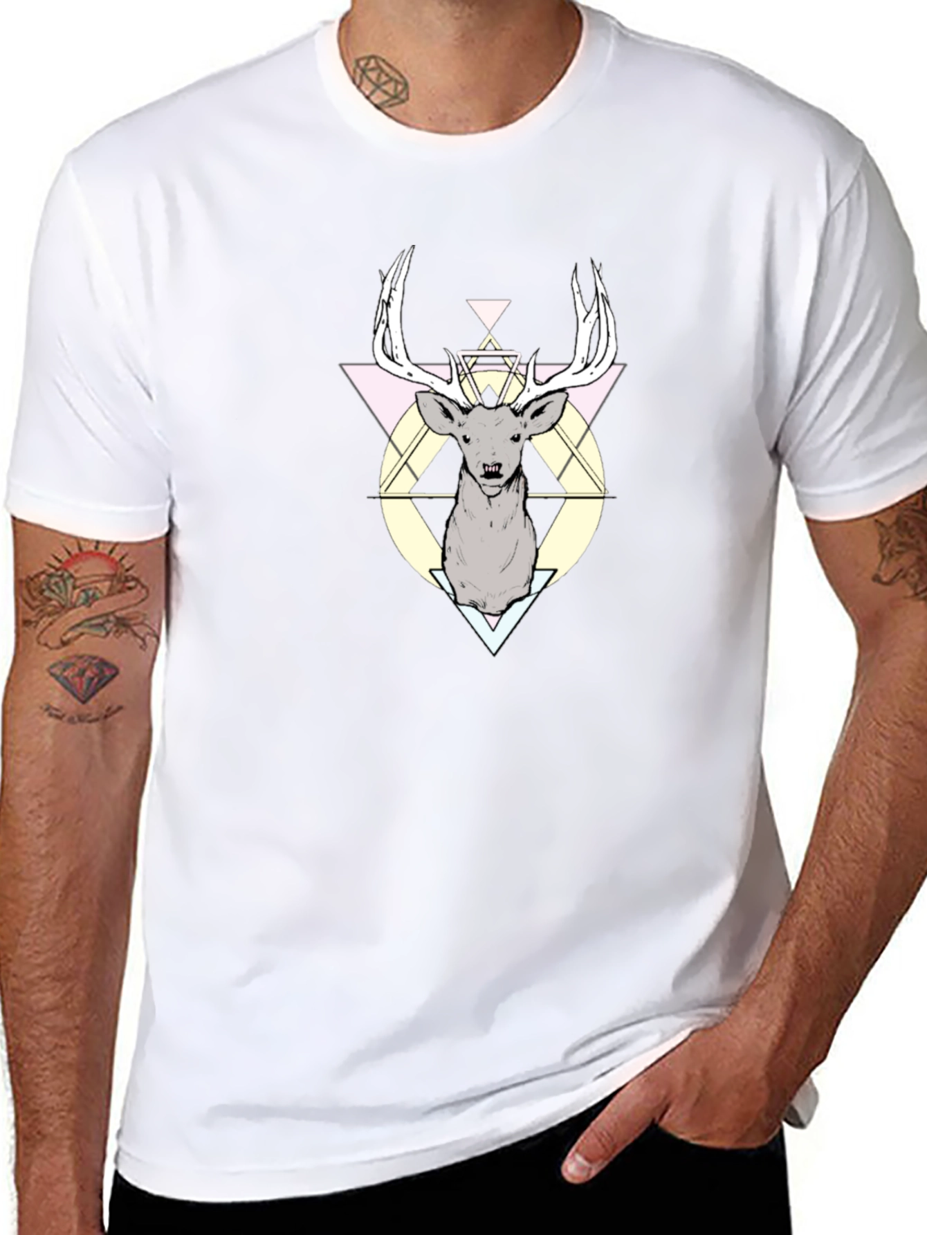 Geometric Deer Graphic Black T-Shirt