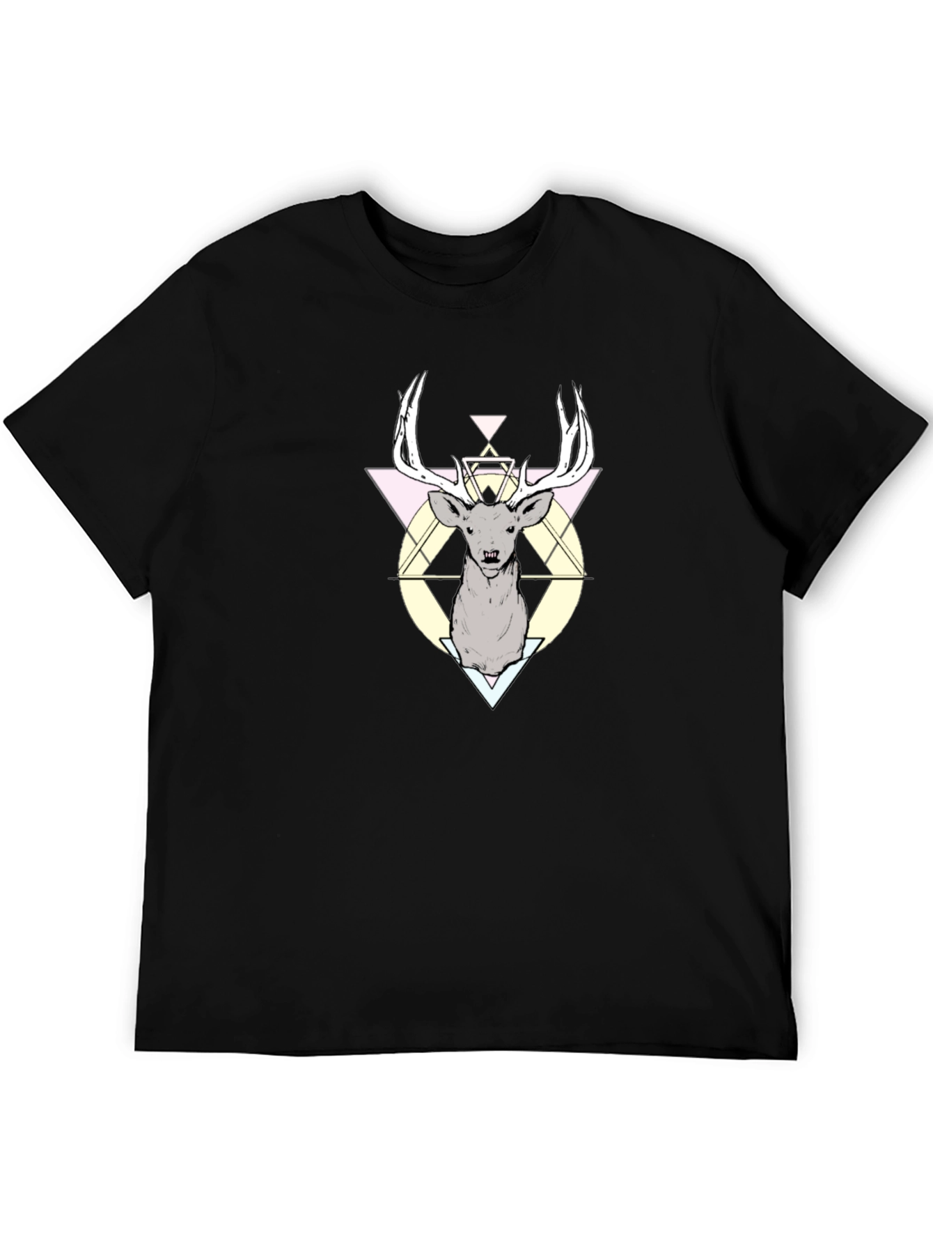 Geometric Deer Graphic Black T-Shirt