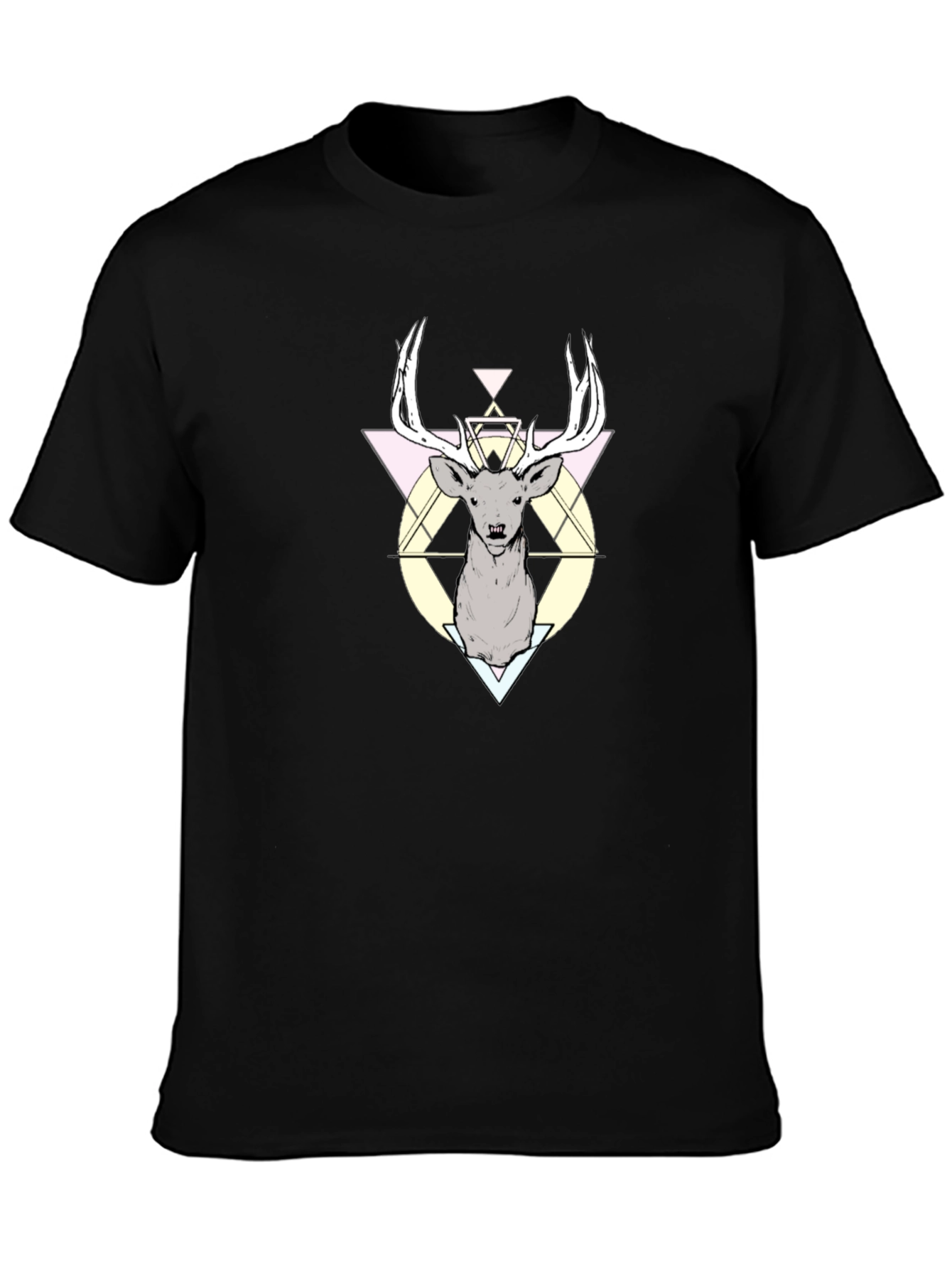 Geometric Deer Graphic Black T-Shirt