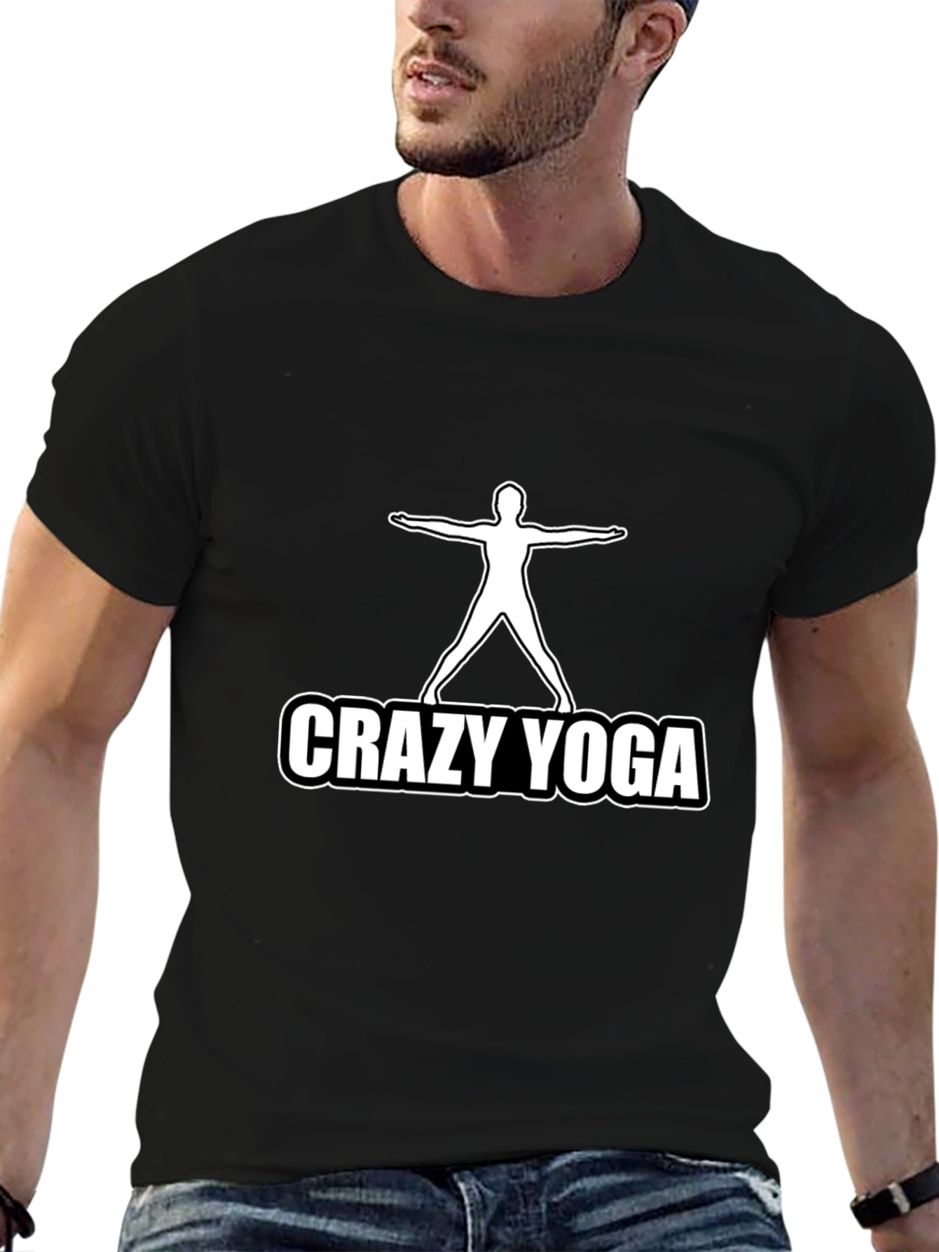 Crazy Yoga Mens Black Graphic T-Shirt