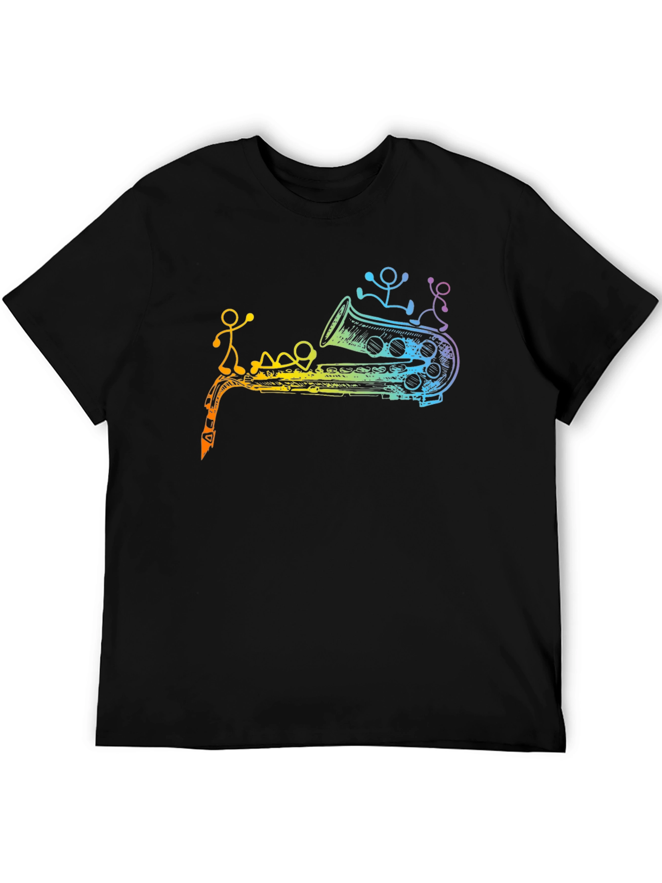 Rainbow Saxophone Stick Figures Graphic T-Shirt