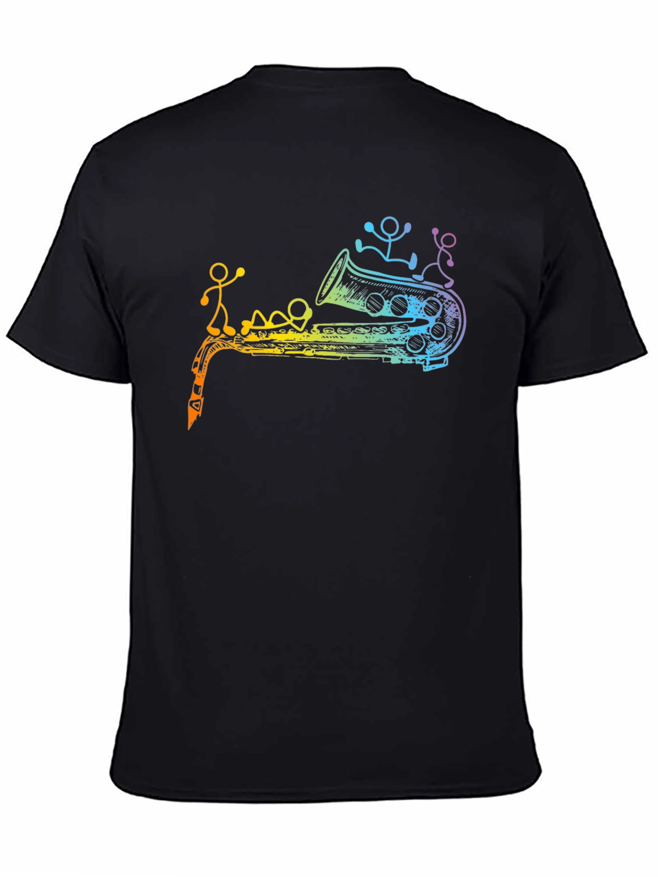 Rainbow Saxophone Stick Figures Graphic T-Shirt