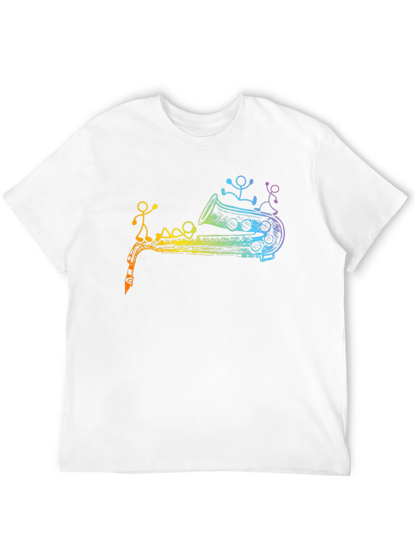 Rainbow Saxophone Stick Figures Graphic T-Shirt